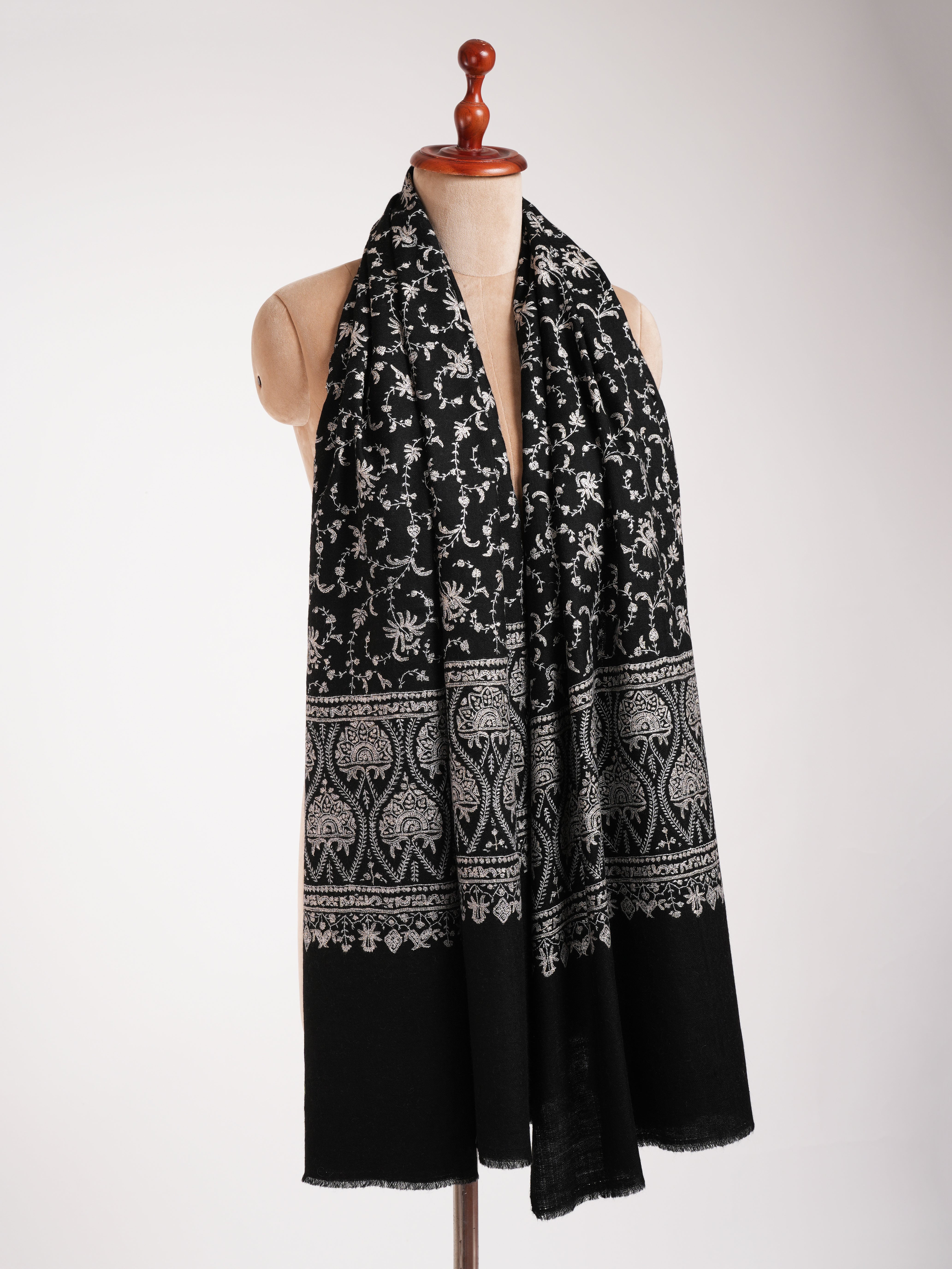 Black Pashmina Handloomed Shawl with Hand Embroidery