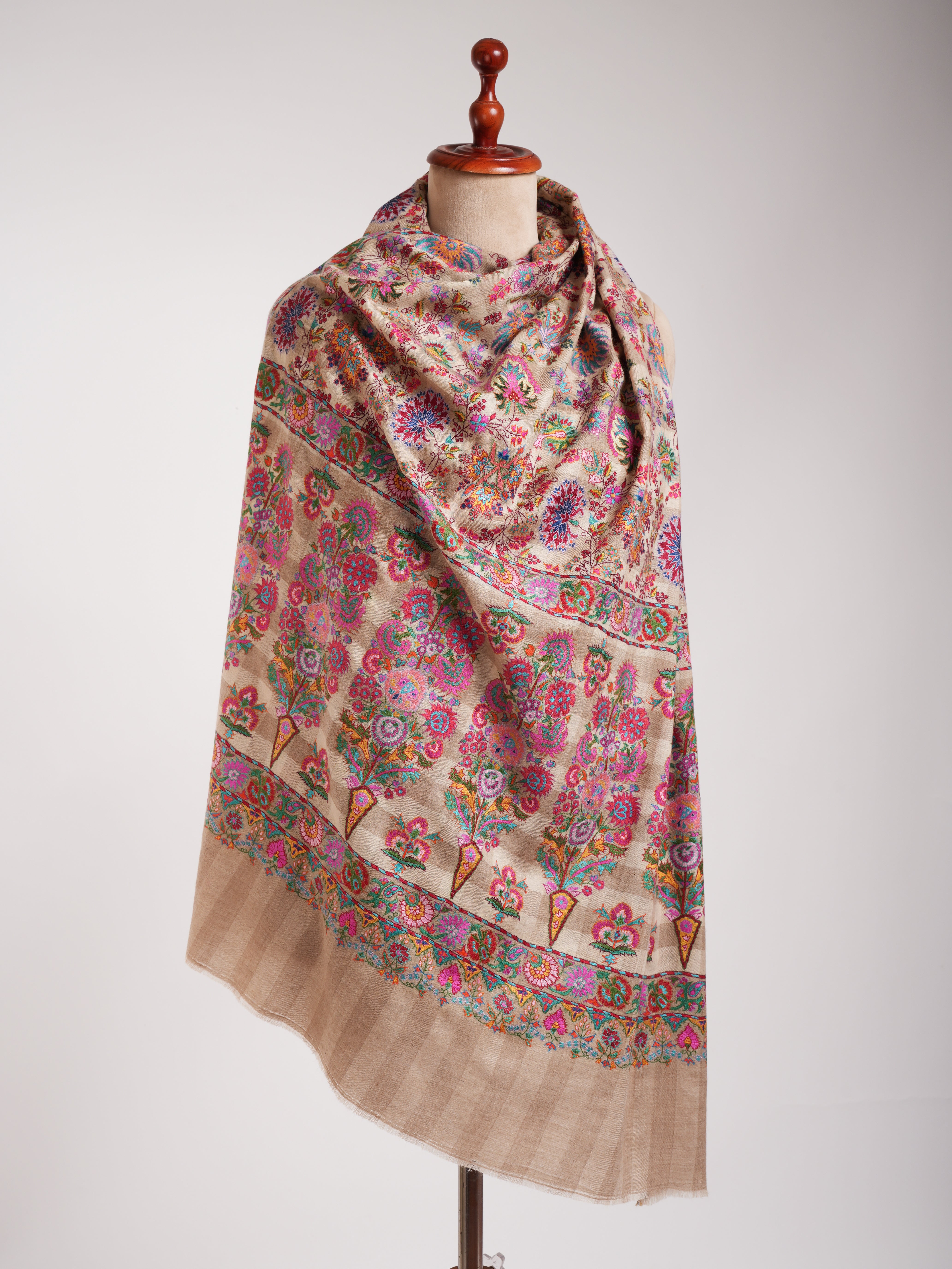 Colorful Mughal Motif Indian Pashmina Handmade Jamavar Shawl