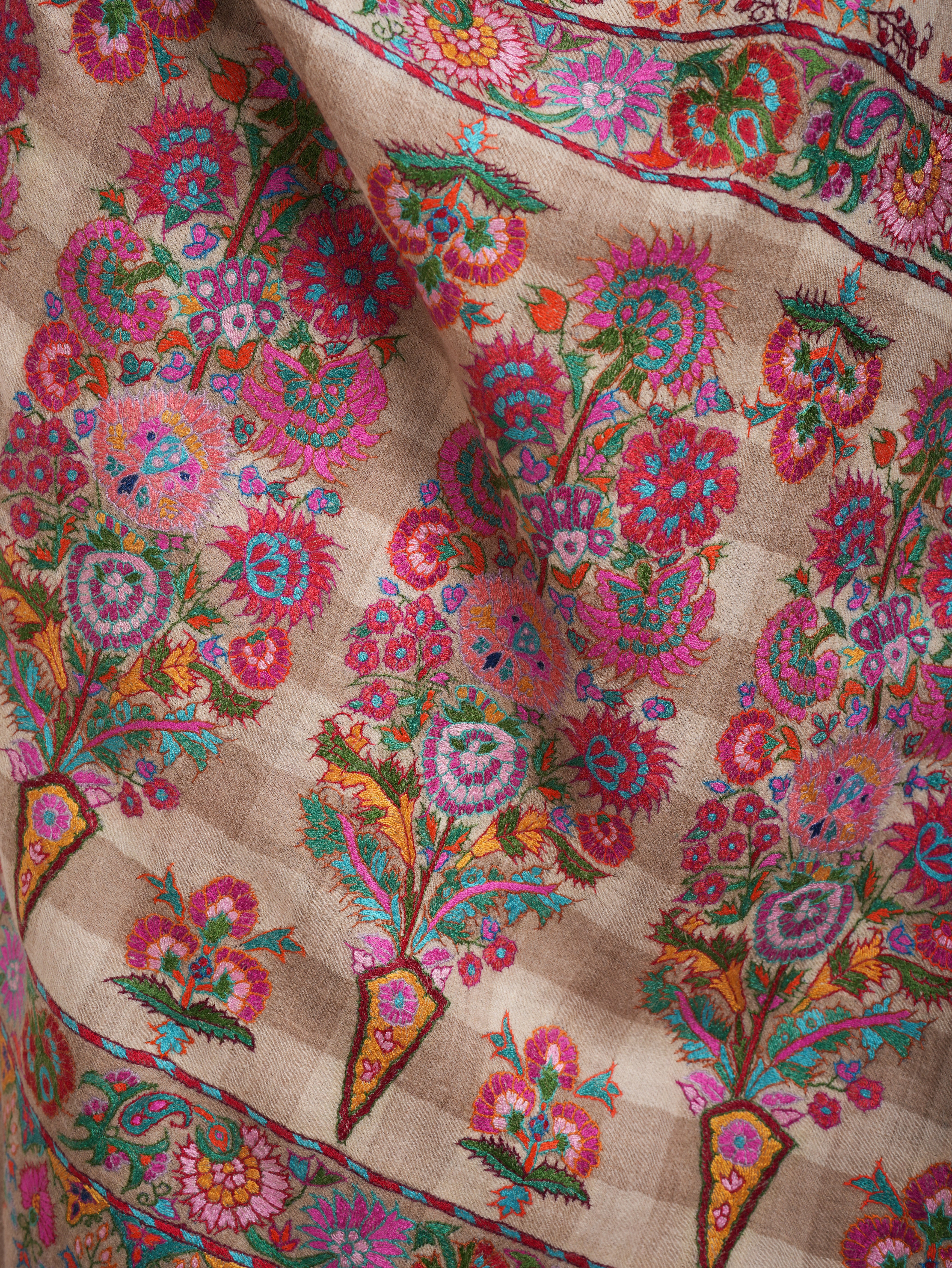 Colorful Mughal Motif Indian Pashmina Handmade Jamavar Shawl