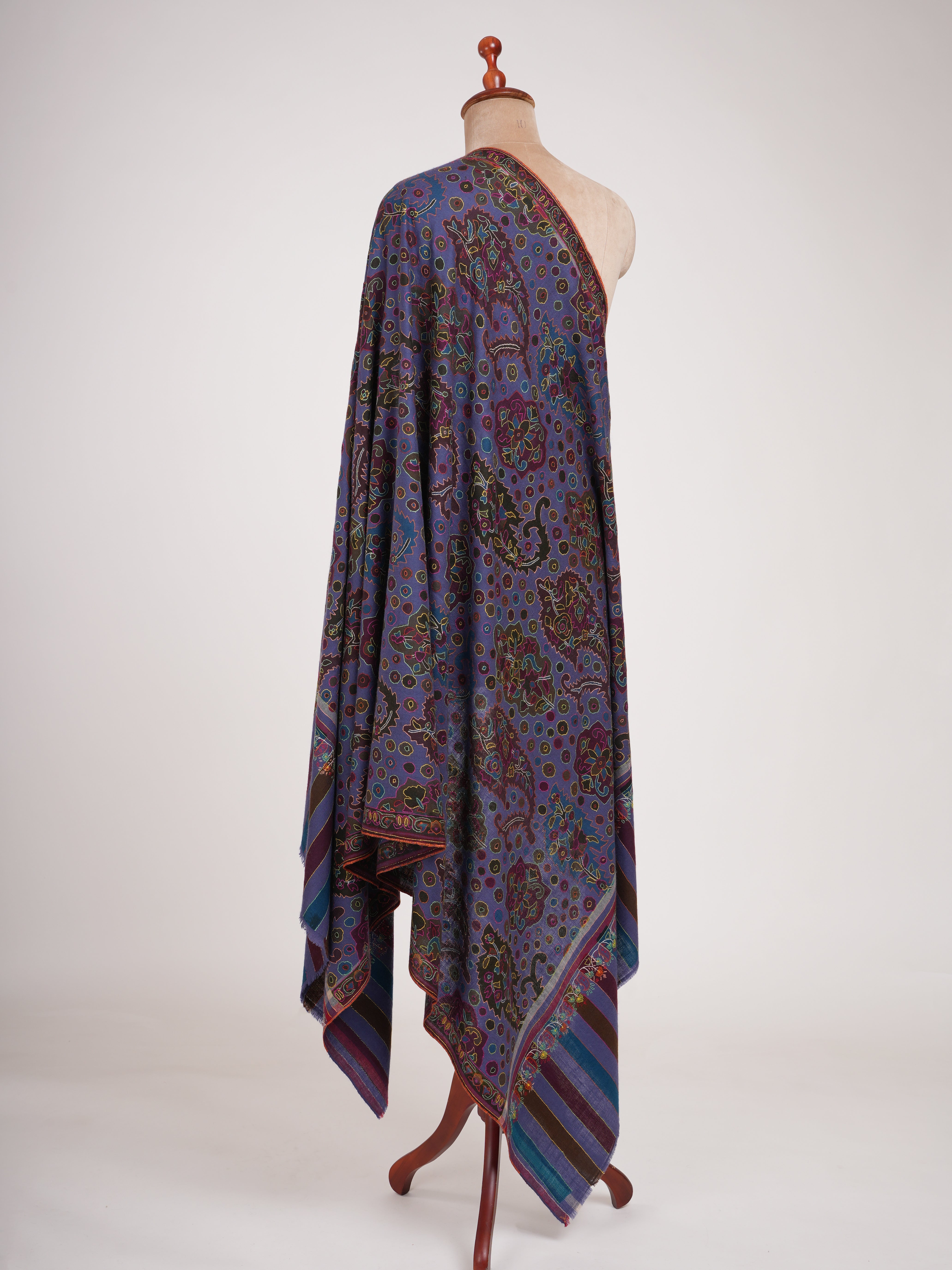 Blue Handwoven Pashmina with Outline Embroidery