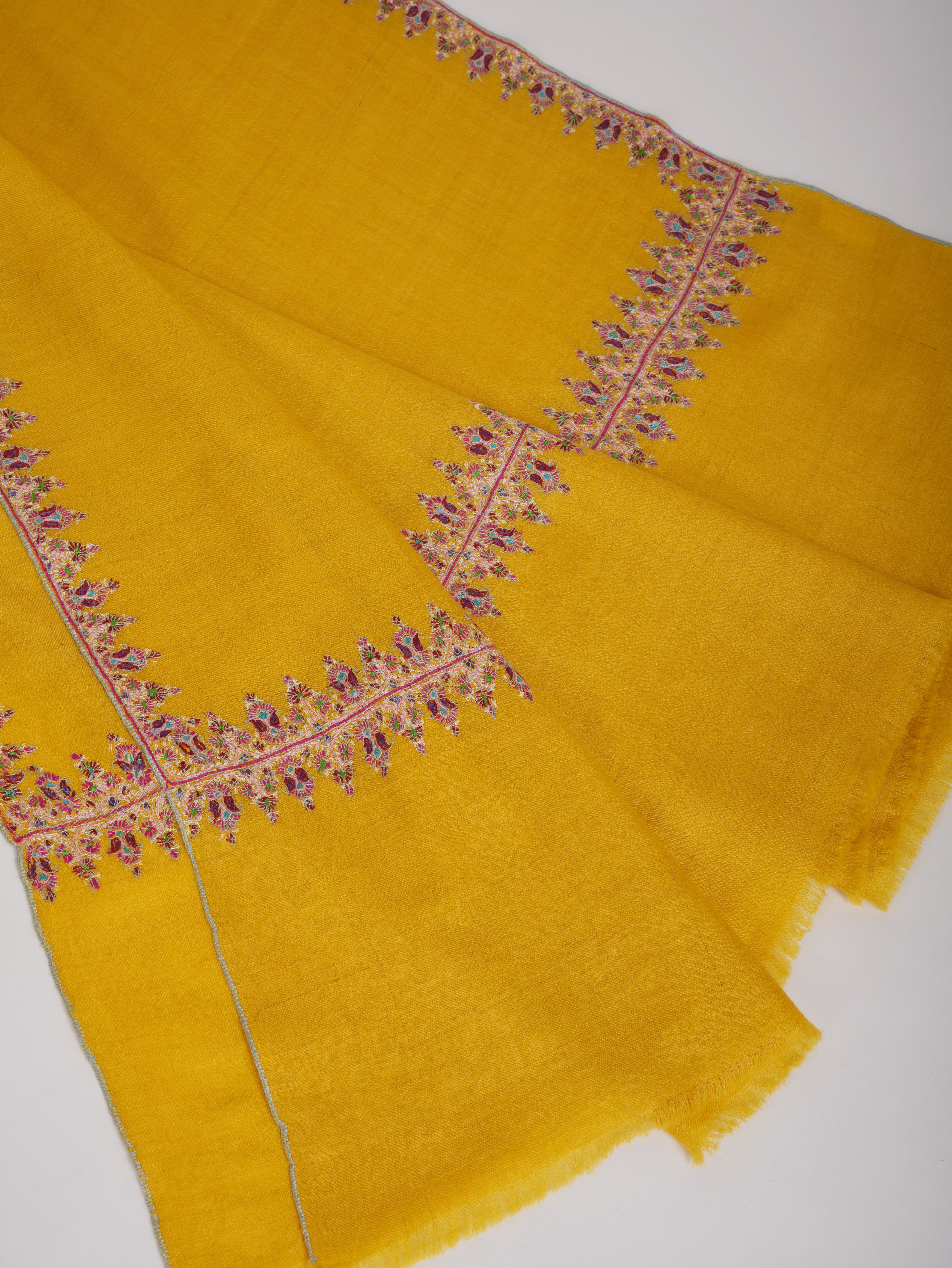 Neemdaur Embroidered Golden Pashmina Shawl