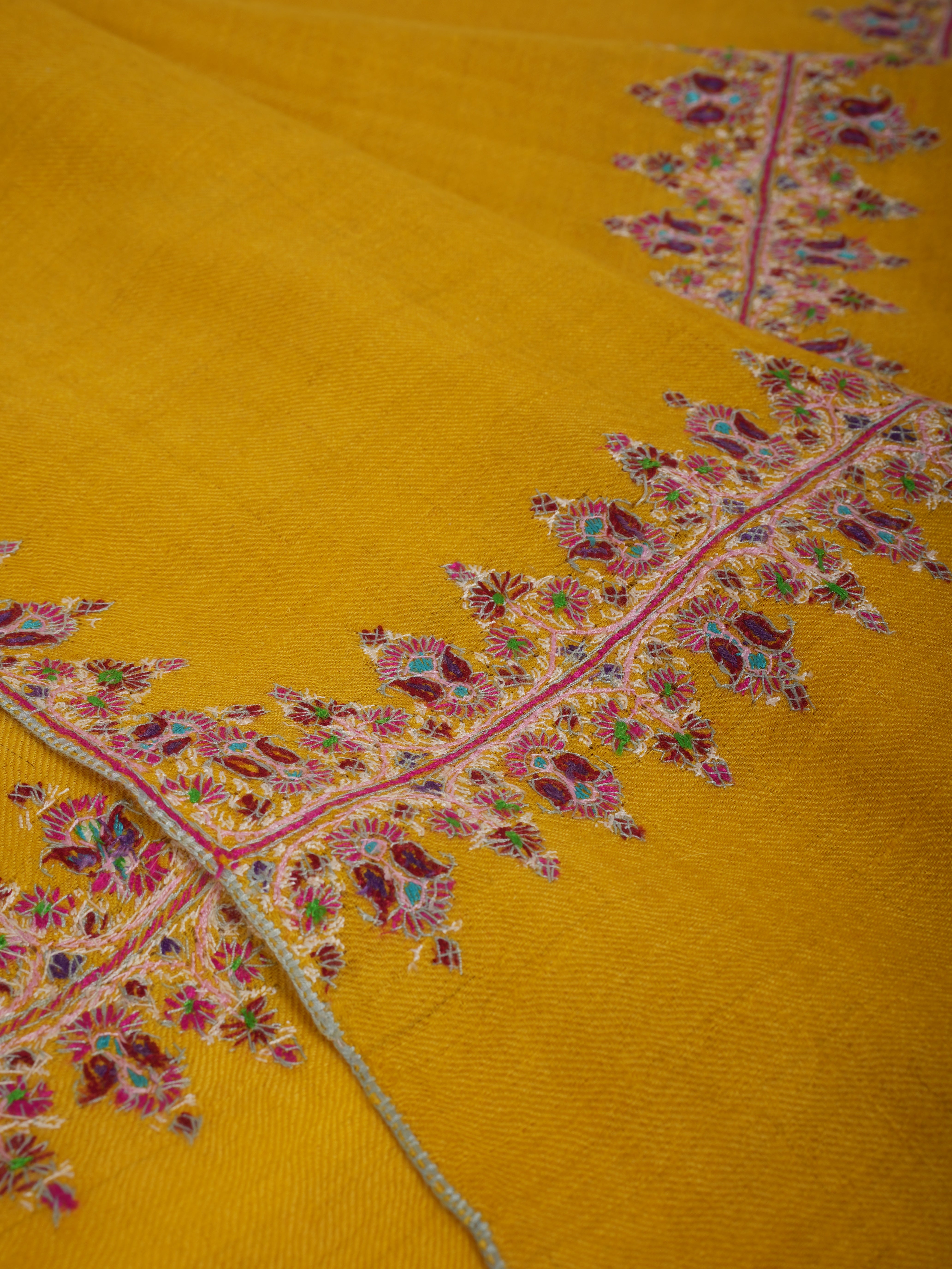 Neemdaur Embroidered Golden Pashmina Shawl