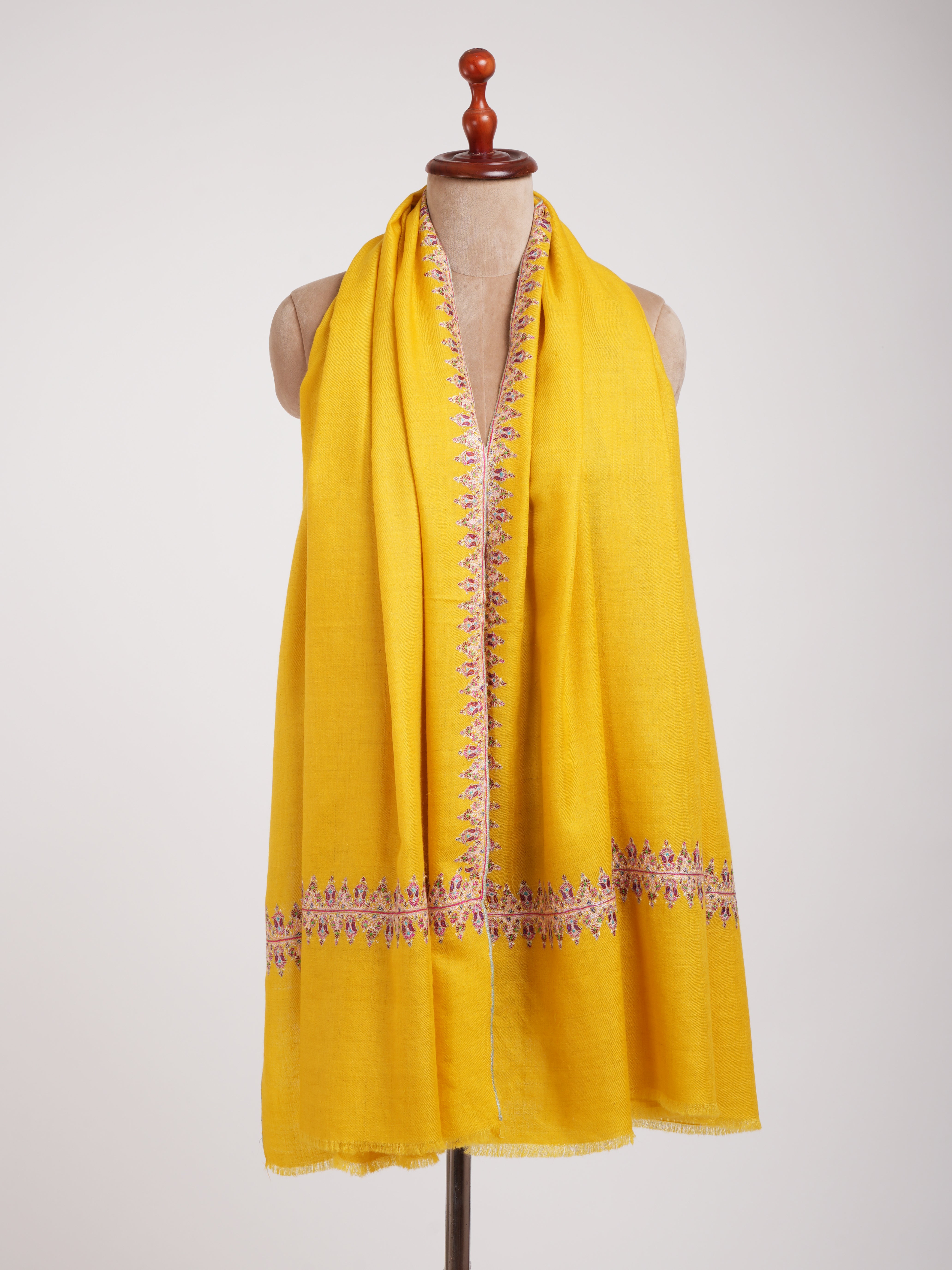 Neemdaur Embroidered Golden Pashmina Shawl