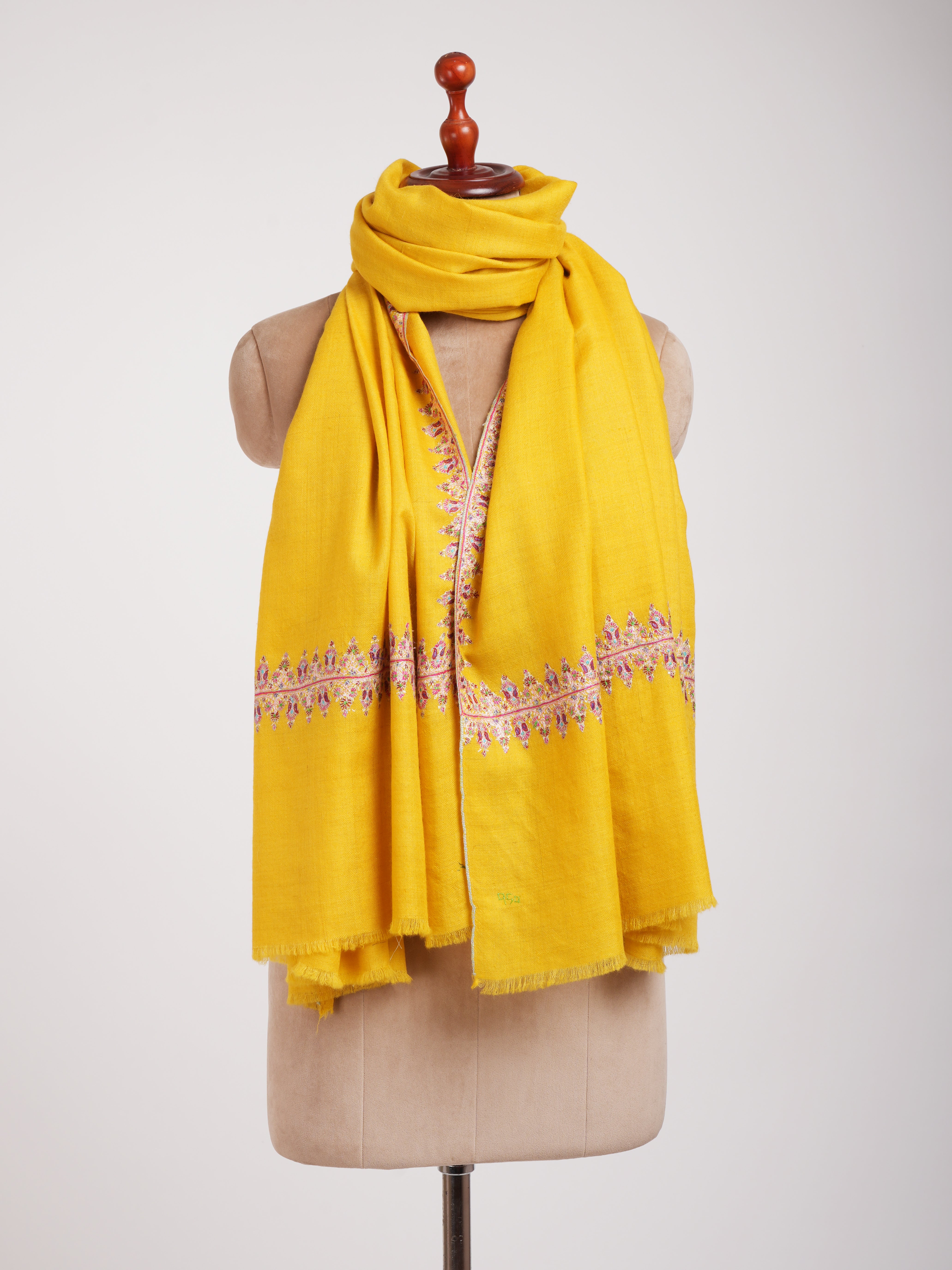 Neemdaur Embroidered Golden Pashmina Shawl