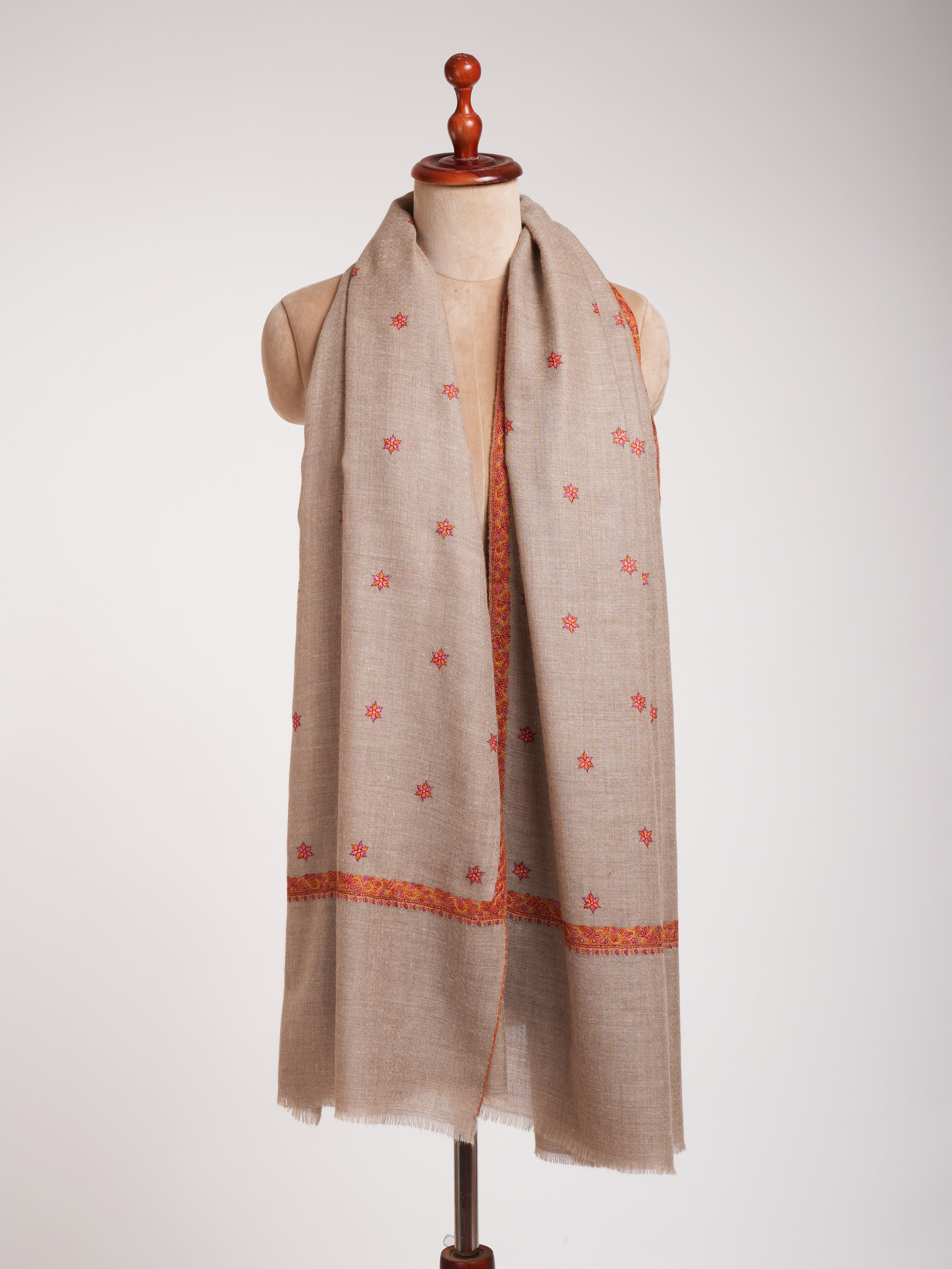 Gray Sozni Embroidered Indian Cashmere Pashmina Shawl