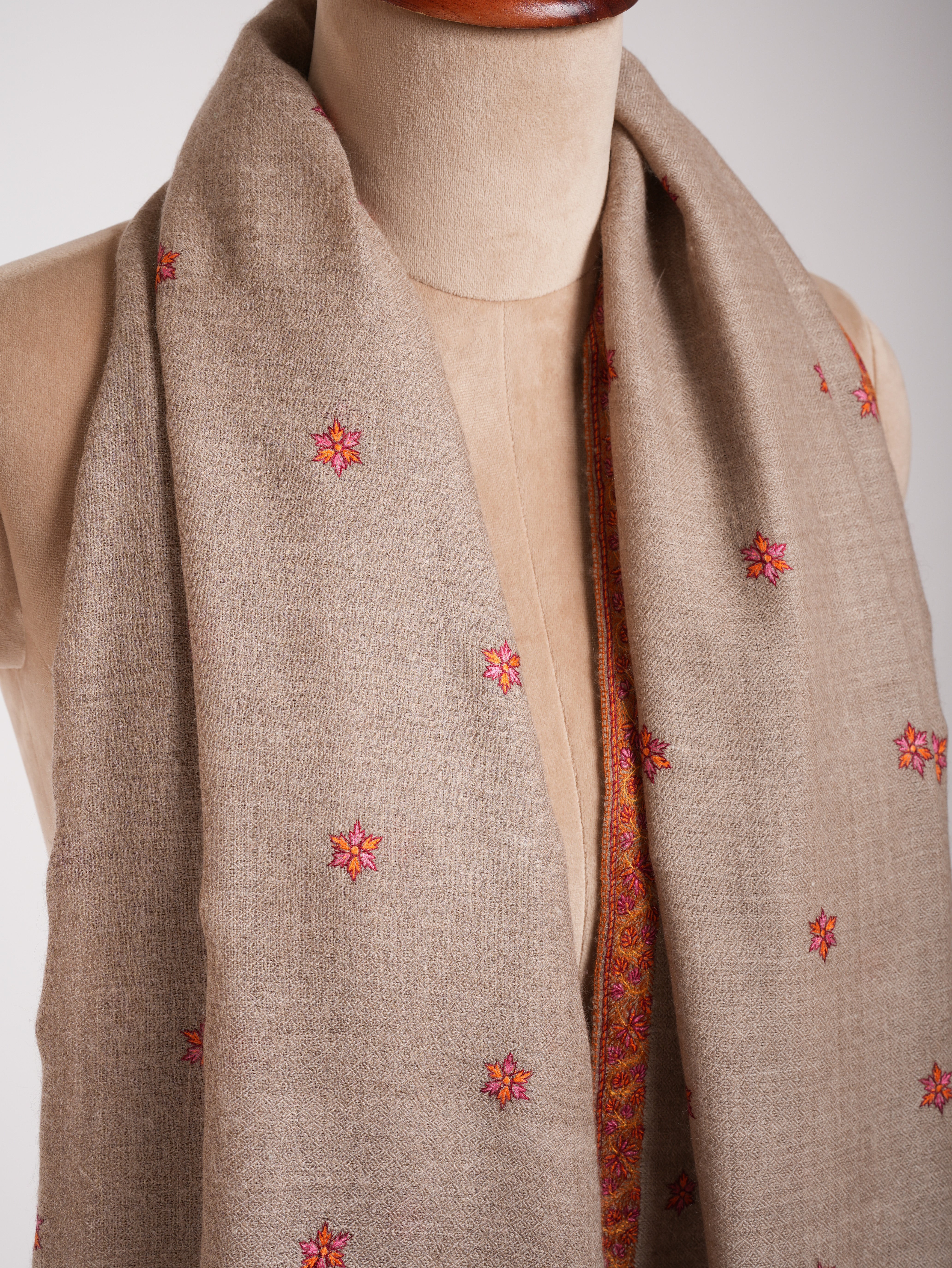 Gray Sozni Embroidered Indian Cashmere Pashmina Shawl