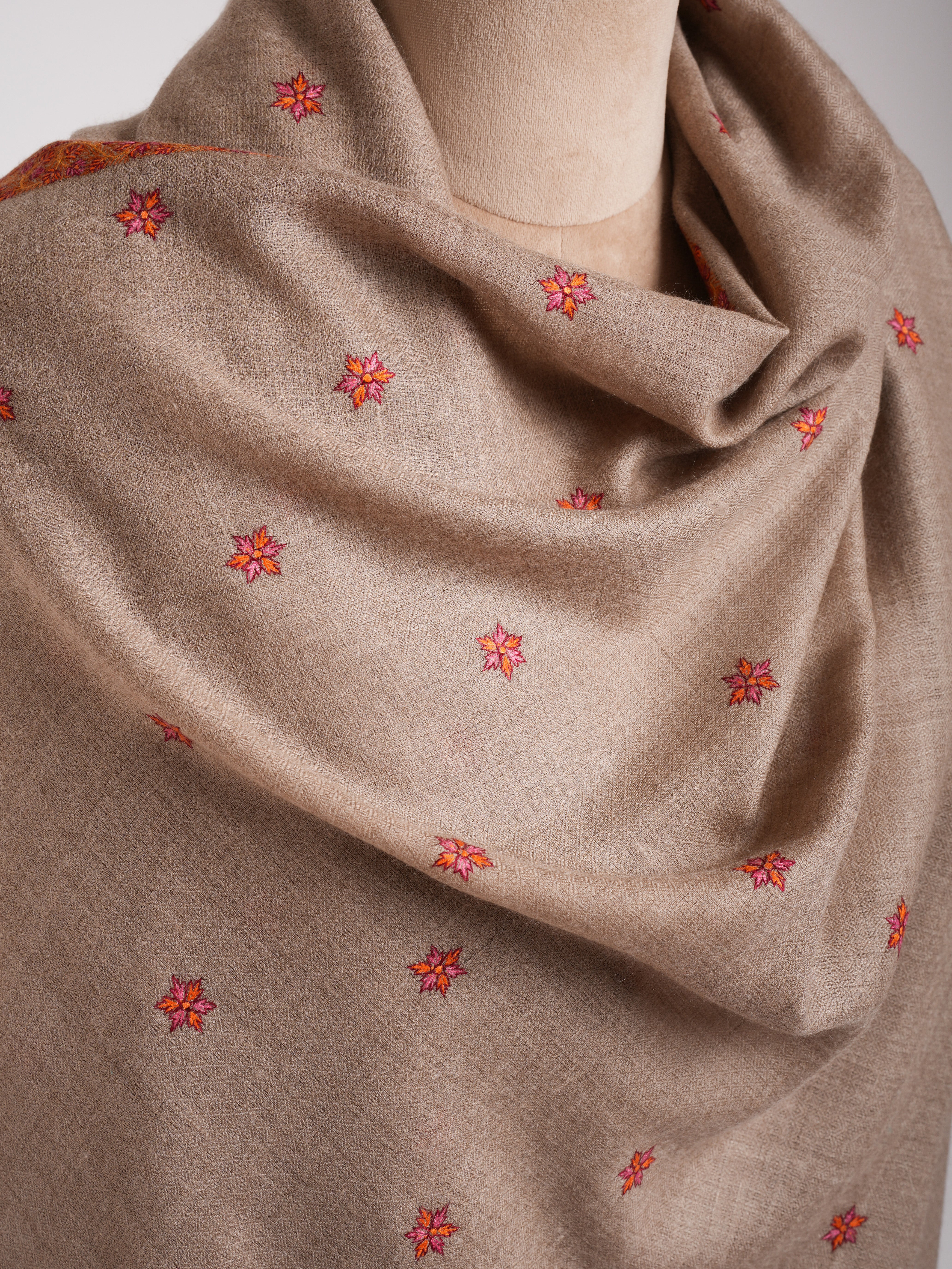 Gray Sozni Embroidered Indian Cashmere Pashmina Shawl