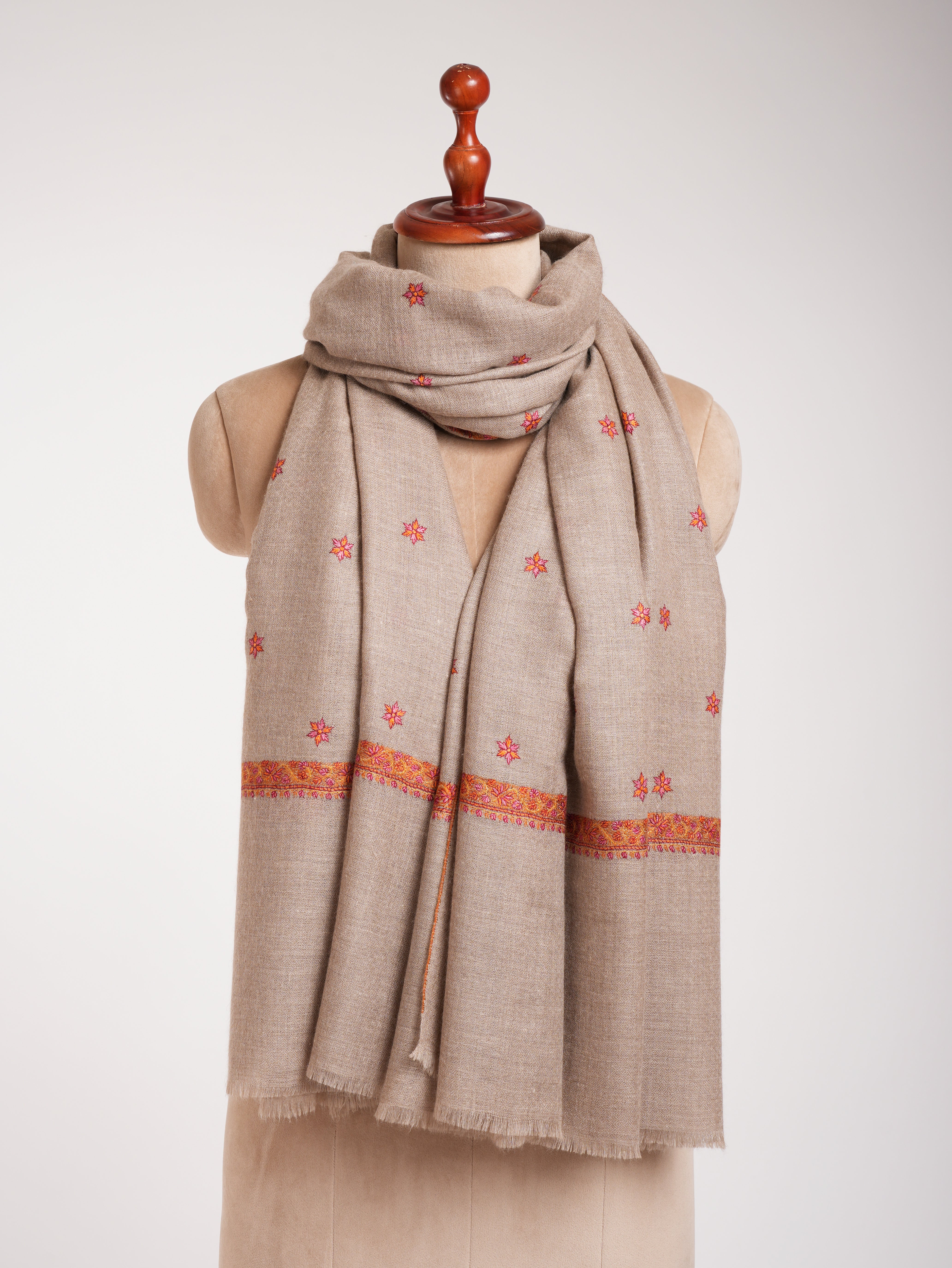 Gray Sozni Embroidered Indian Cashmere Pashmina Shawl