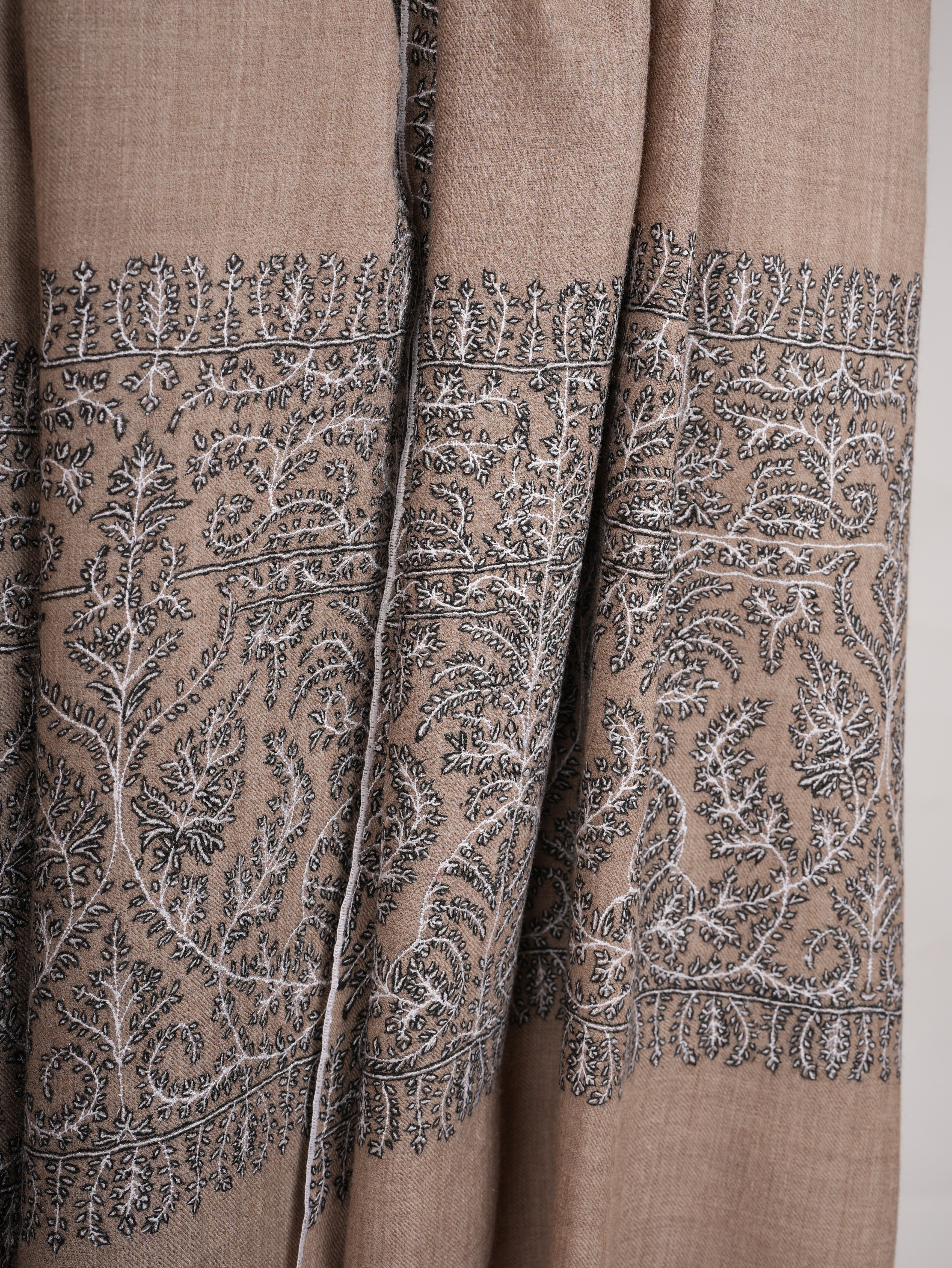 Black and White Embroidered Pure Pashmina Shawl