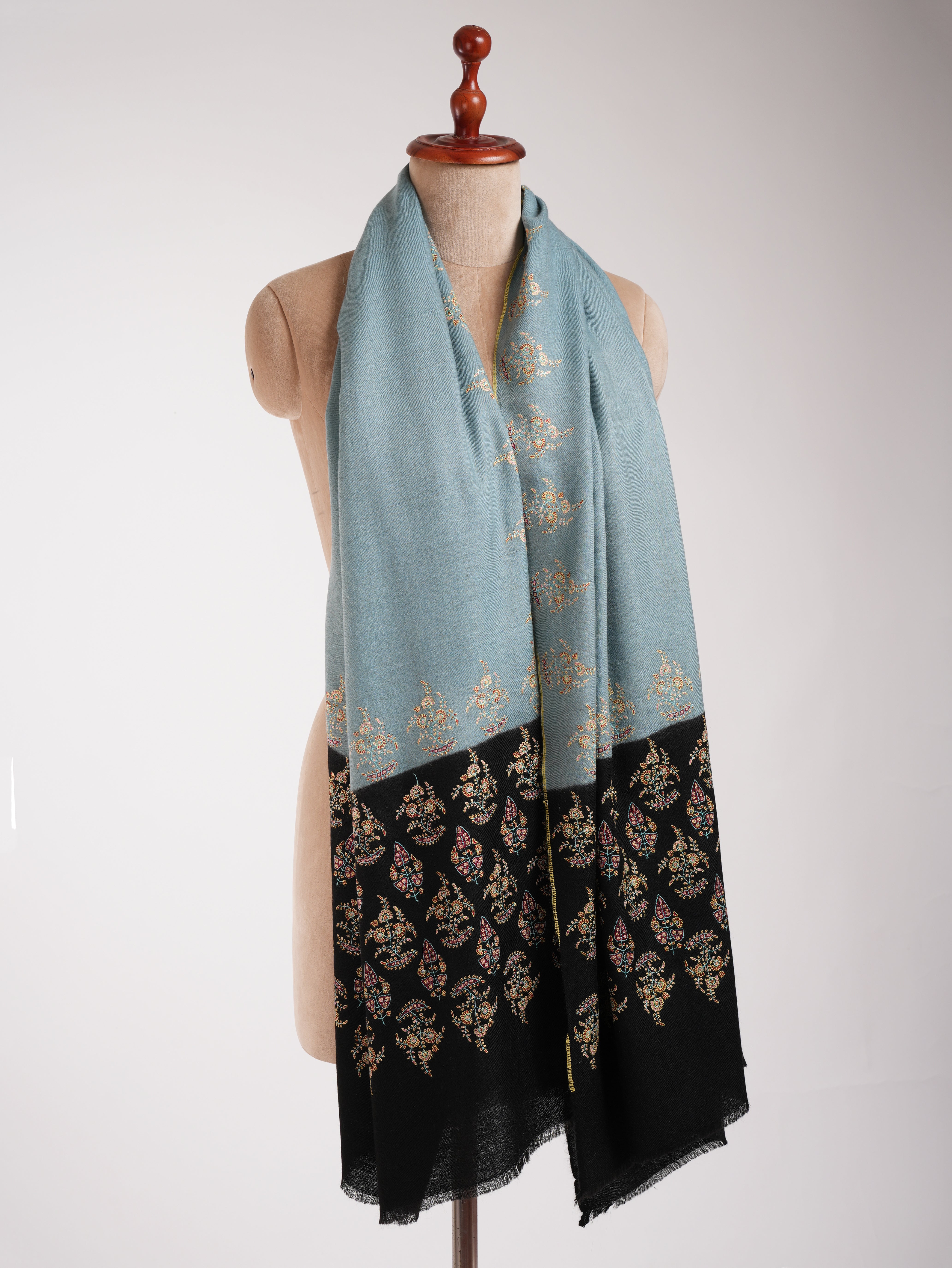 Blue and Black Palla Embroidered Kashmiri Pashmina Shawl