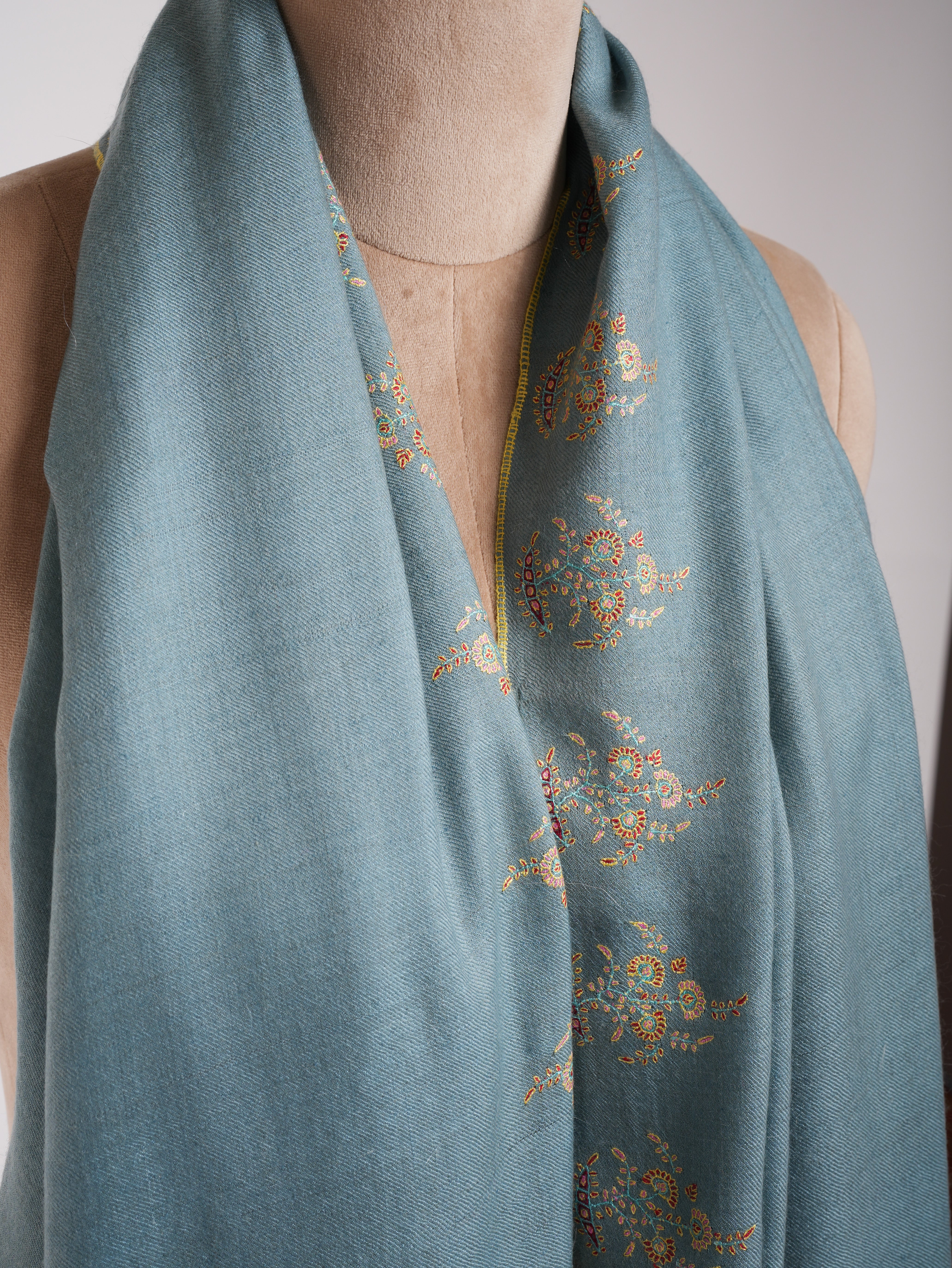 Blue and Black Palla Embroidered Kashmiri Pashmina Shawl