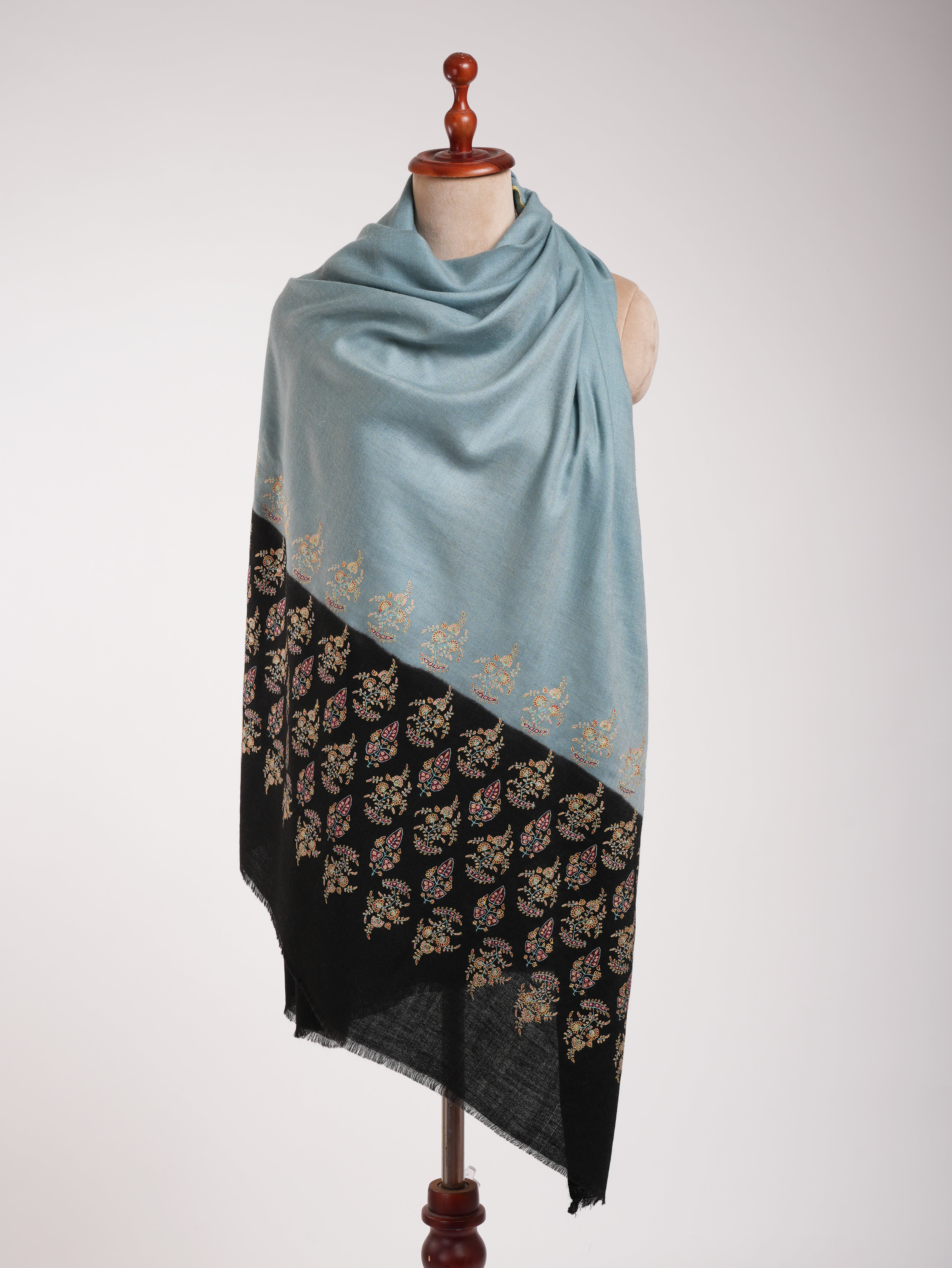 Blue and Black Palla Embroidered Kashmiri Pashmina Shawl