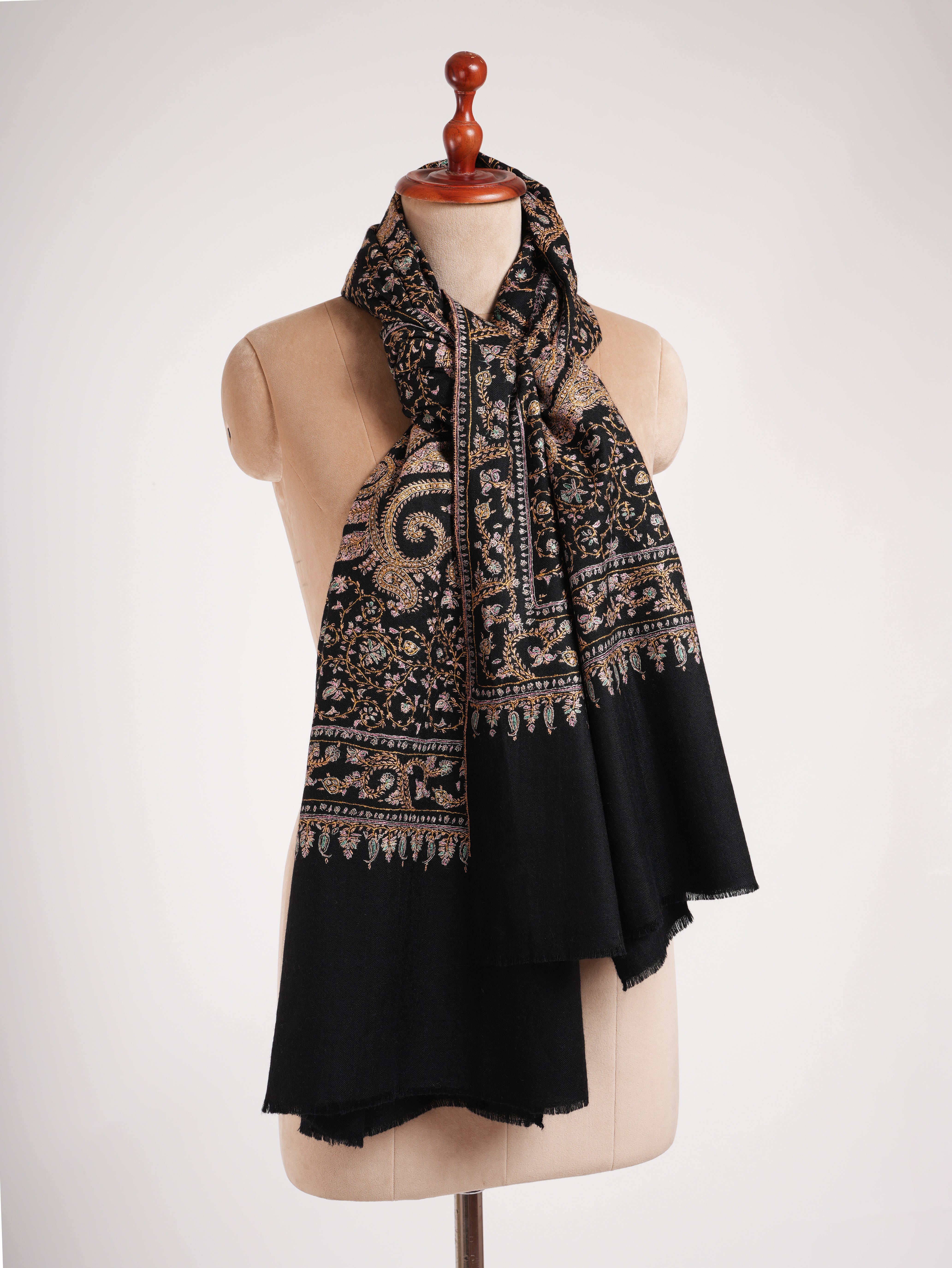 Black Pashmina Shawl with Embroidered Paisley Motif