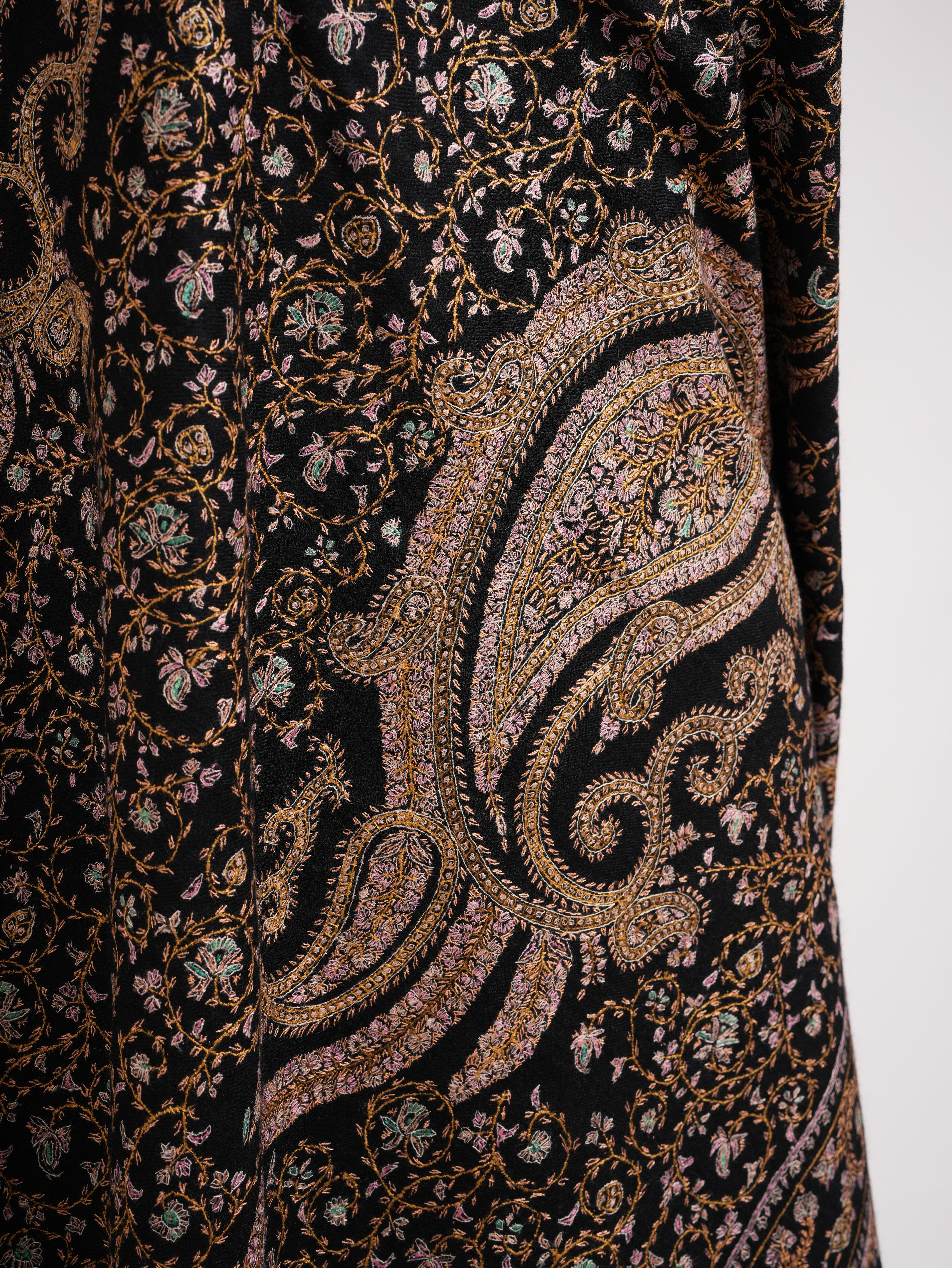 Black Pashmina Shawl with Embroidered Paisley Motif