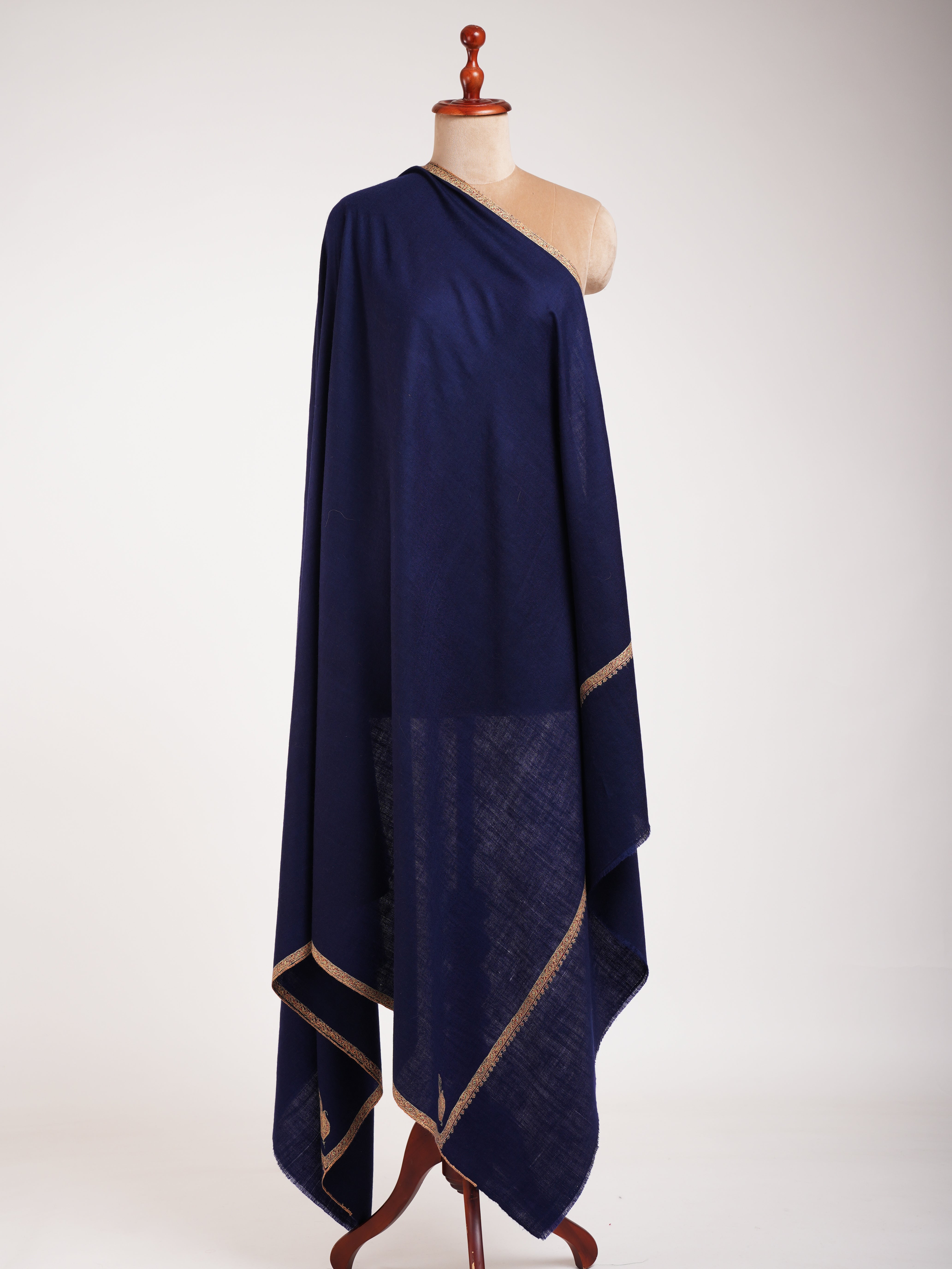 Minimalistic Embroidered Blue Pashmina Shawl