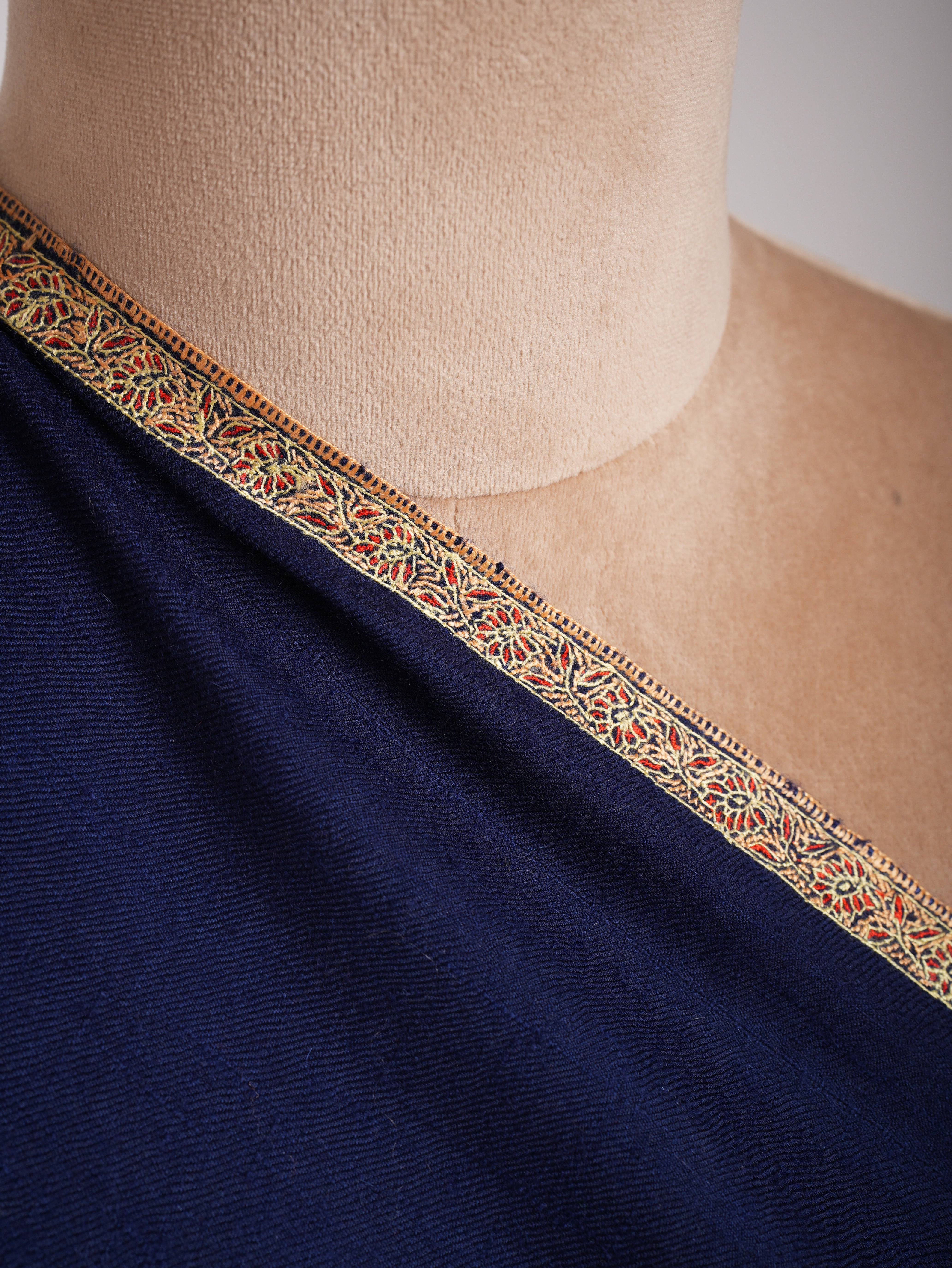 Minimalistic Embroidered Blue Pashmina Shawl