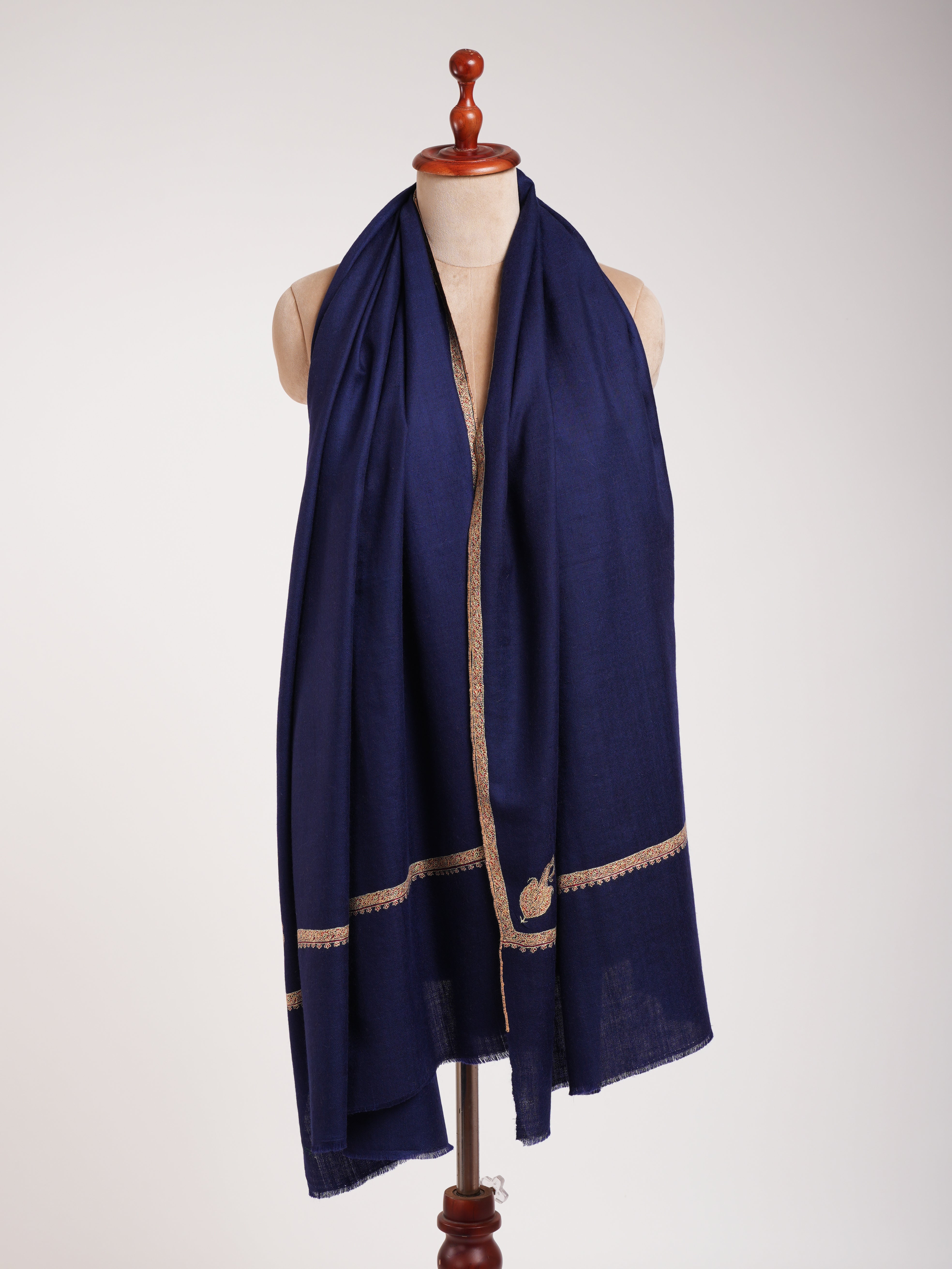 Minimalistic Embroidered Blue Pashmina Shawl