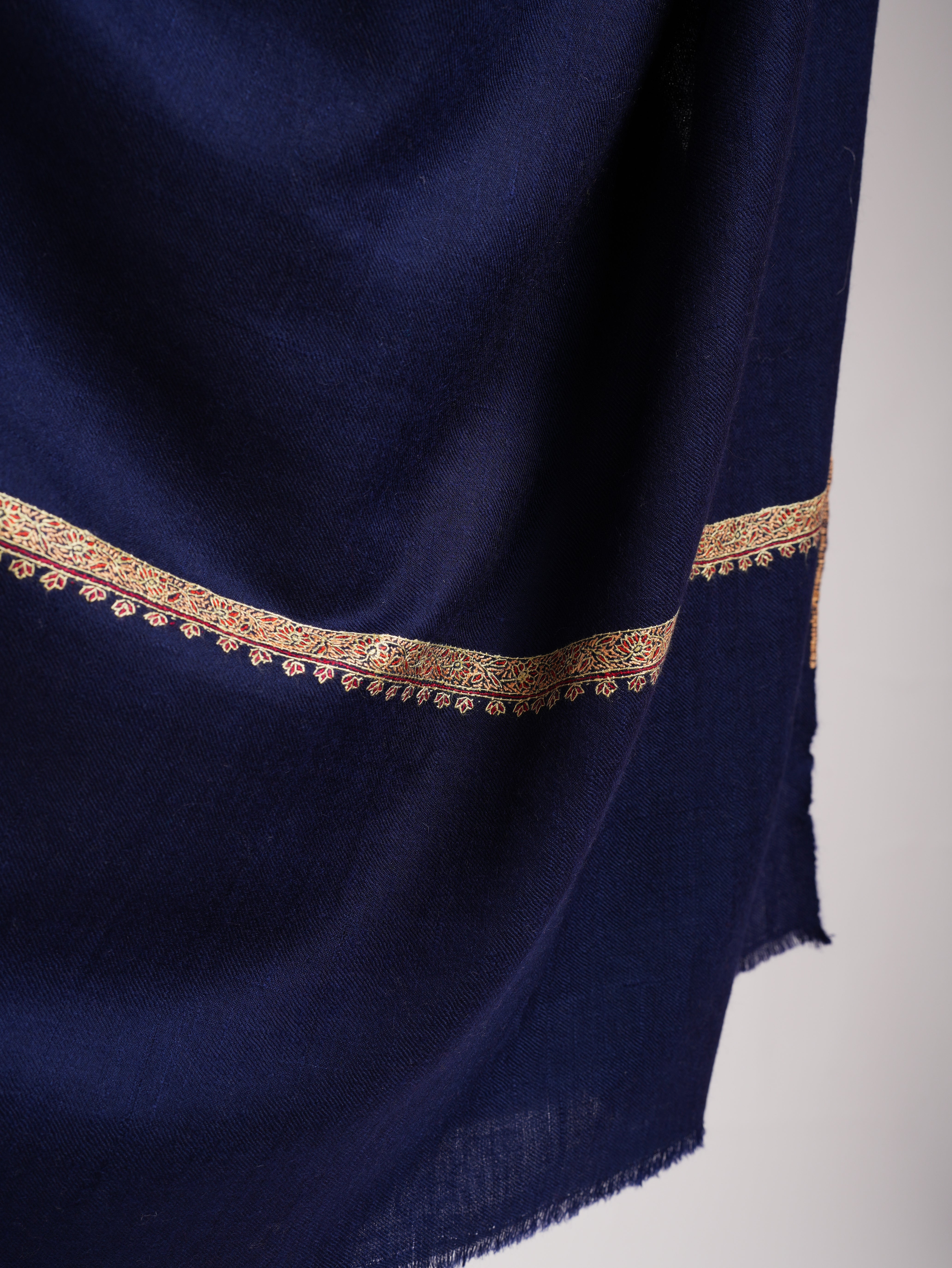 Minimalistic Embroidered Blue Pashmina Shawl