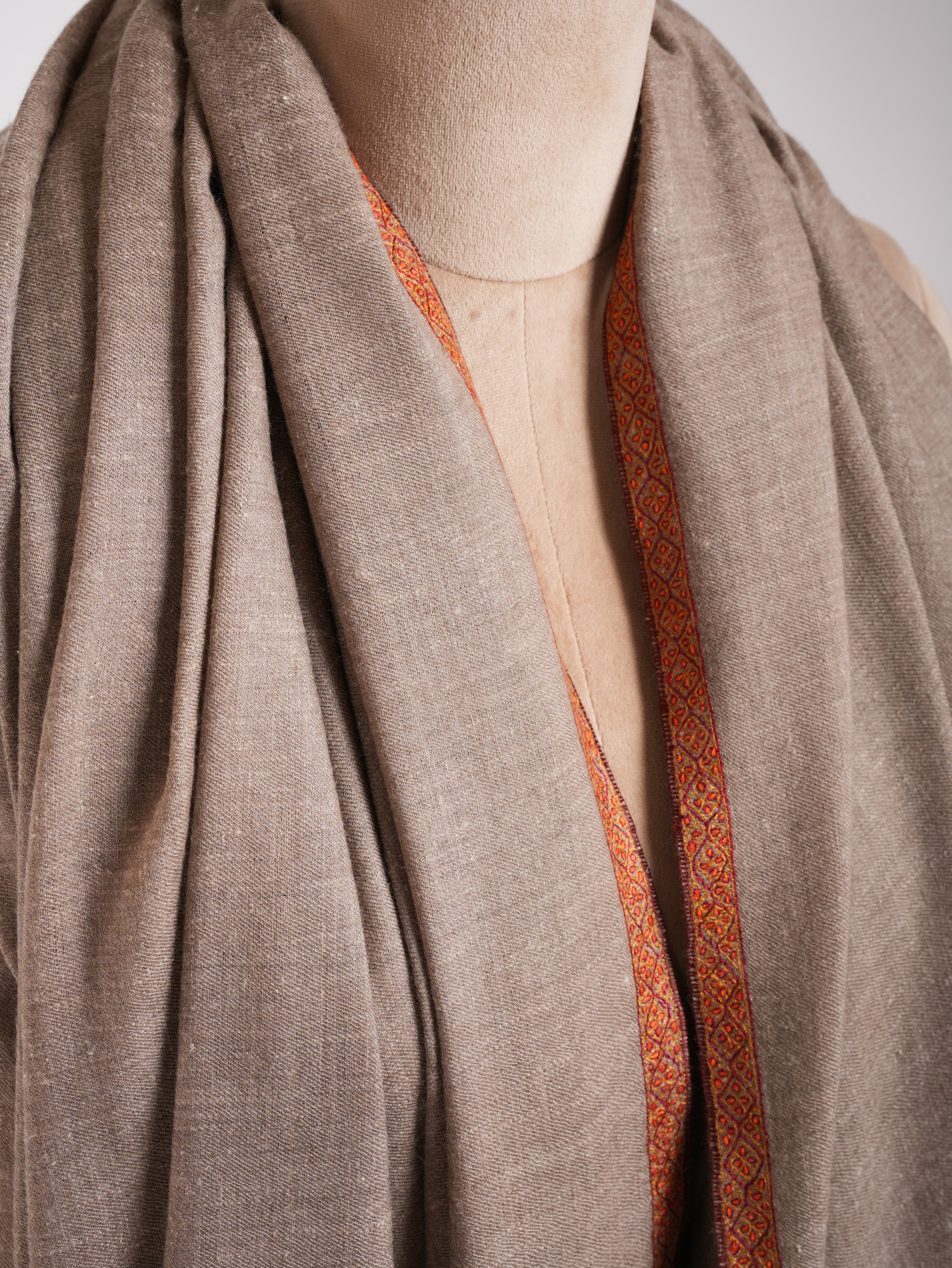 Oversized Natural Grey Hand embroidered Pashmina Shawl