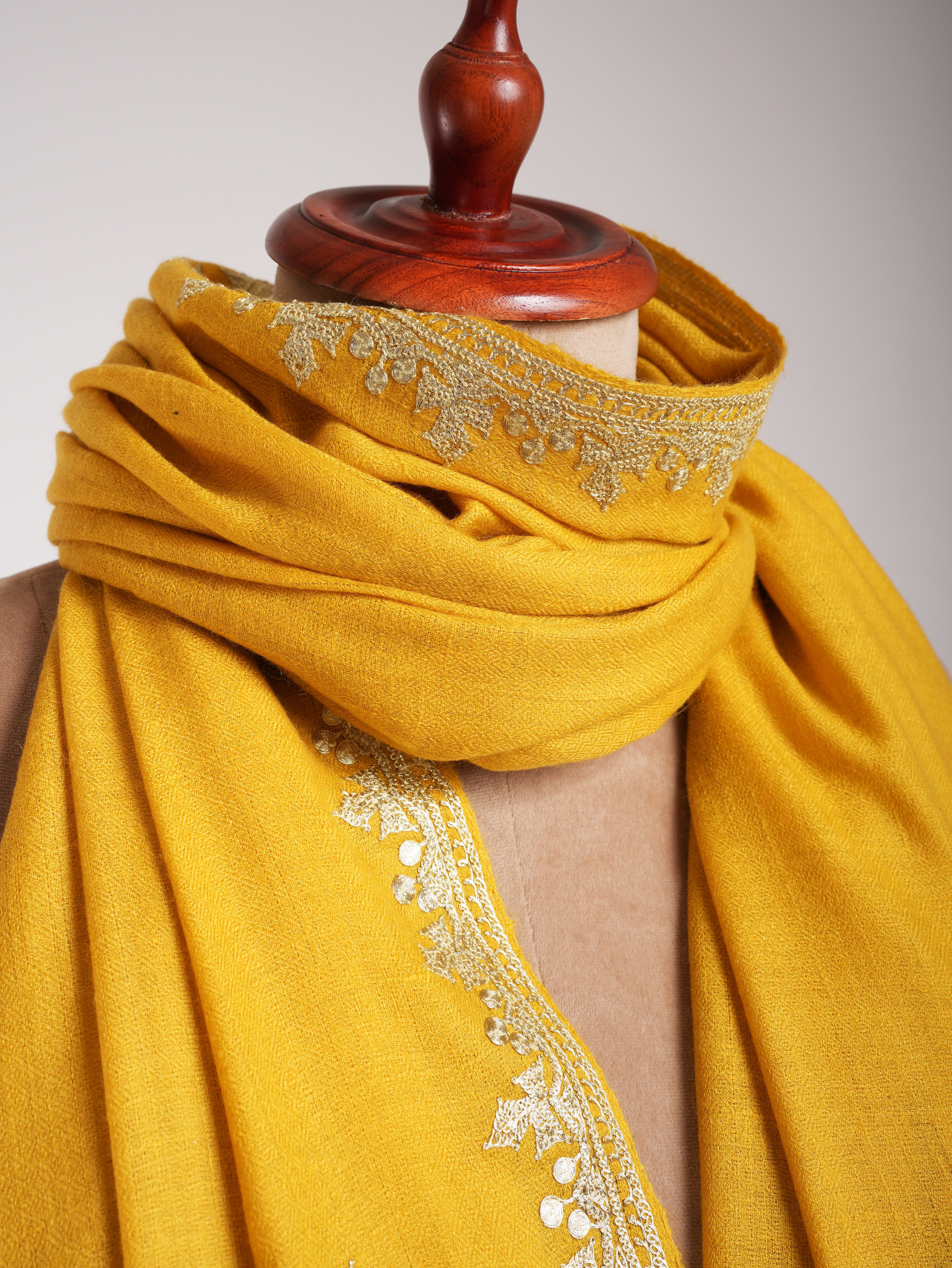 Empire Yellow Kashmiri Pashmina Shawl in Tilla Work