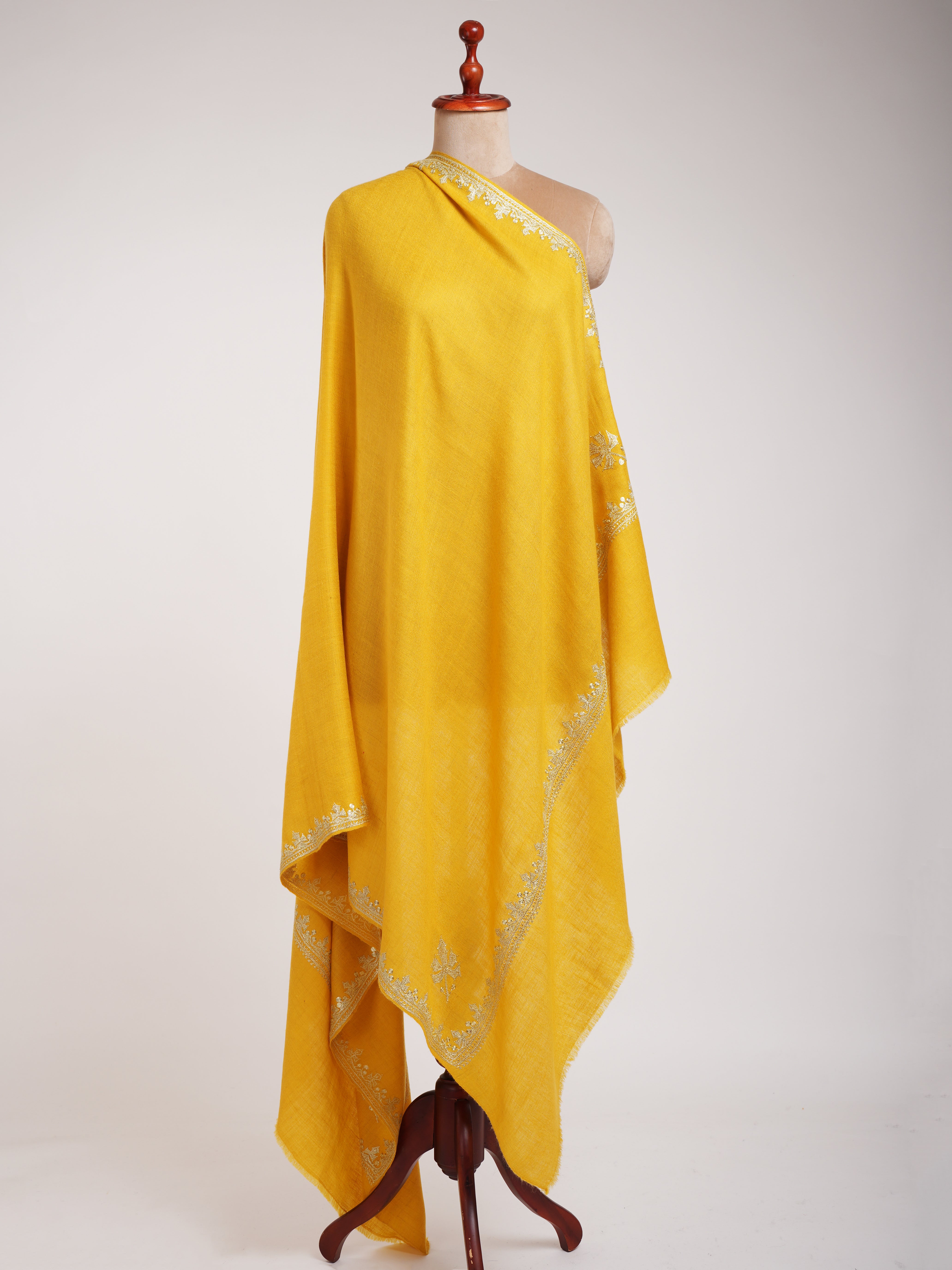 Empire Yellow Kashmiri Pashmina Shawl in Tilla Work