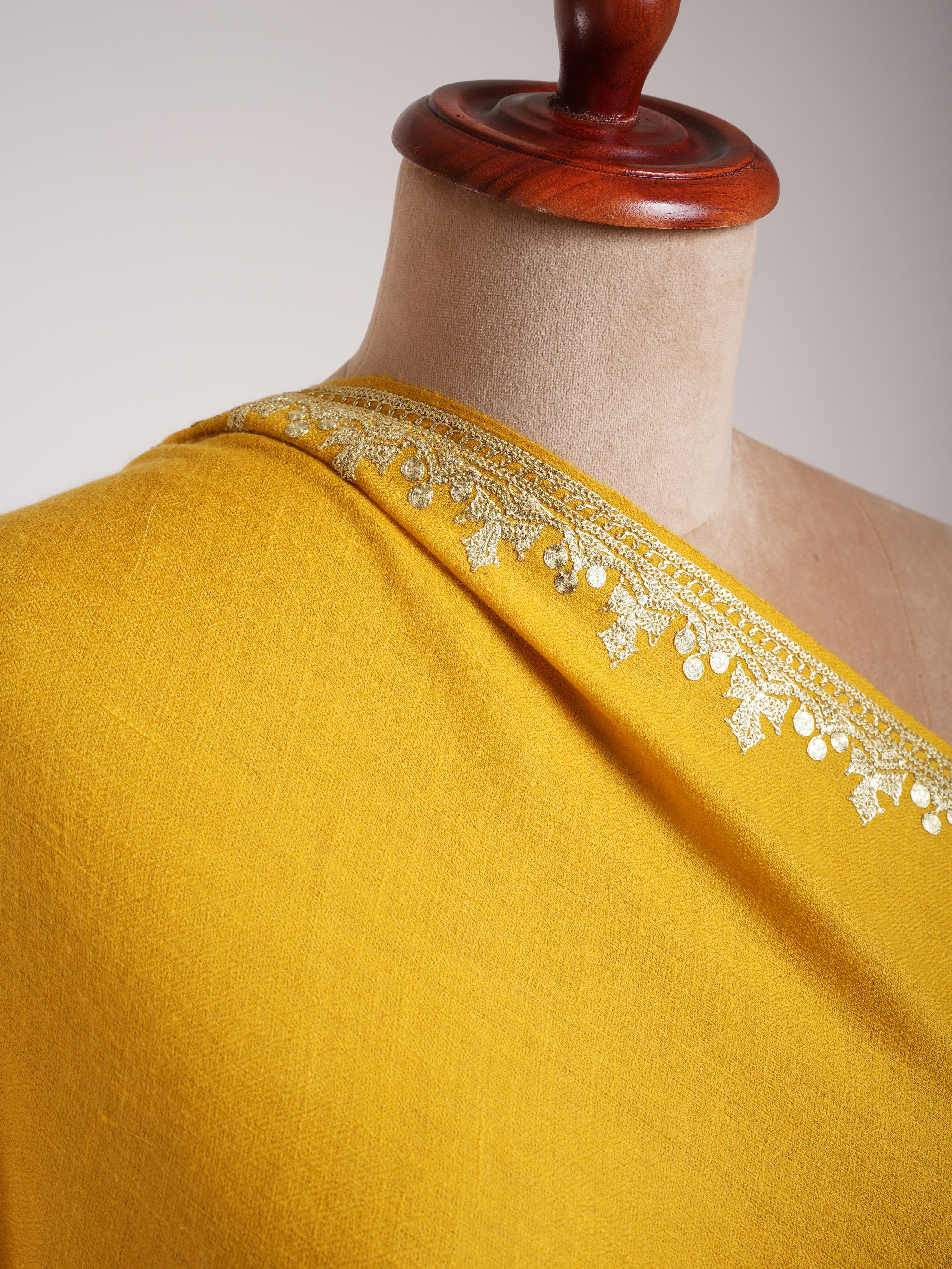 Empire Yellow Kashmiri Pashmina Shawl in Tilla Work