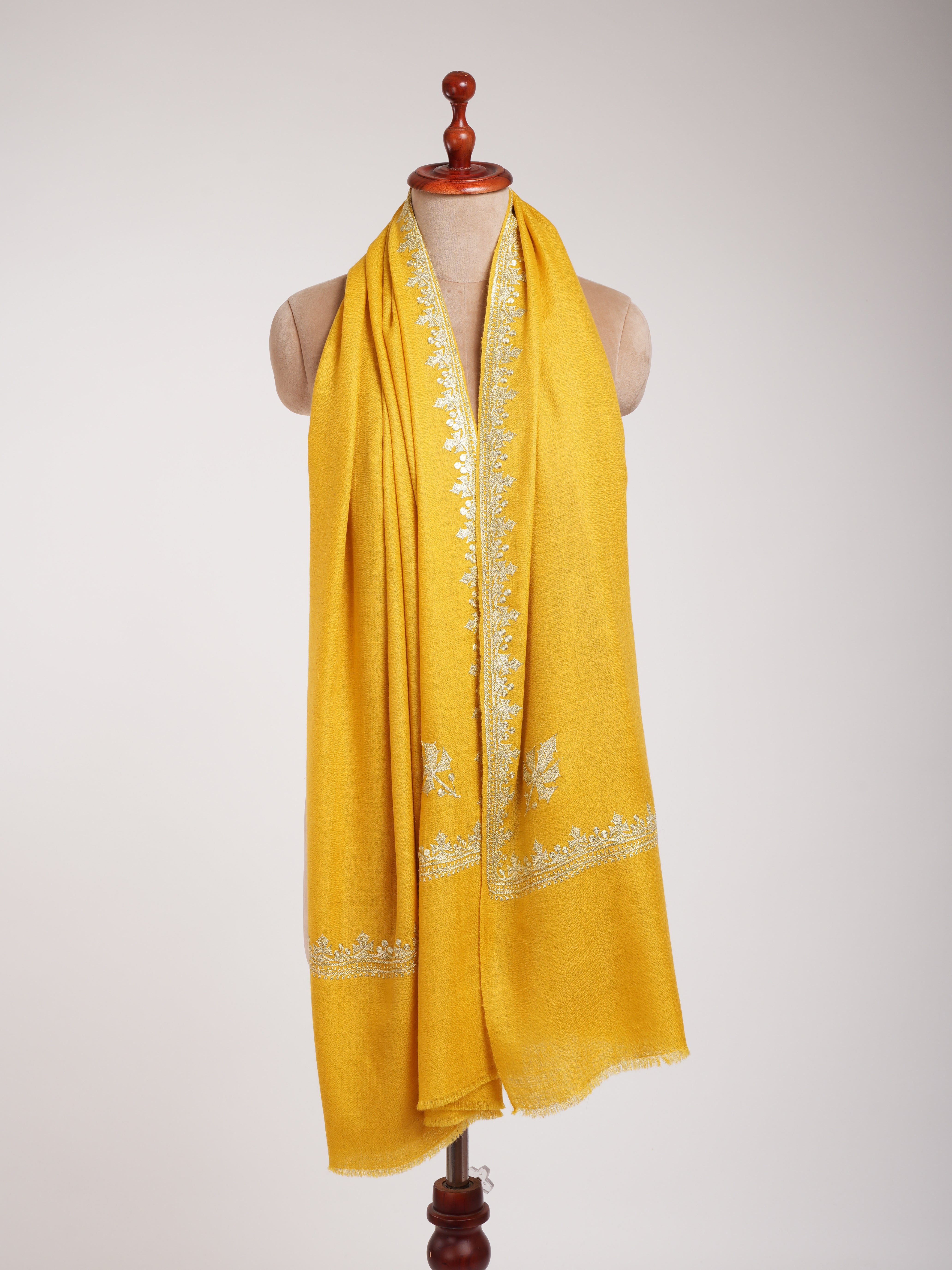 Empire Yellow Kashmiri Pashmina Shawl in Tilla Work