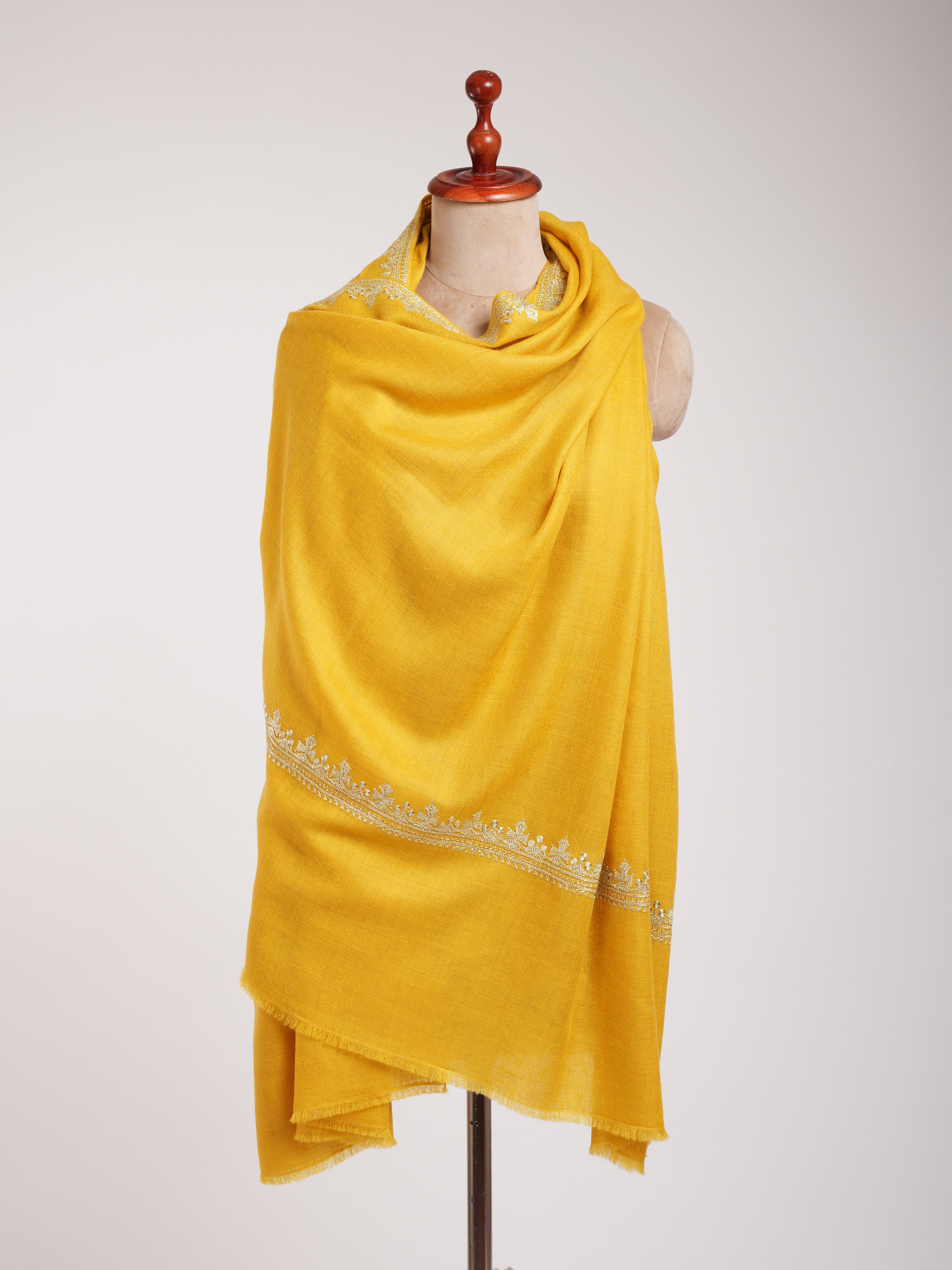 Empire Yellow Kashmiri Pashmina Shawl in Tilla Work