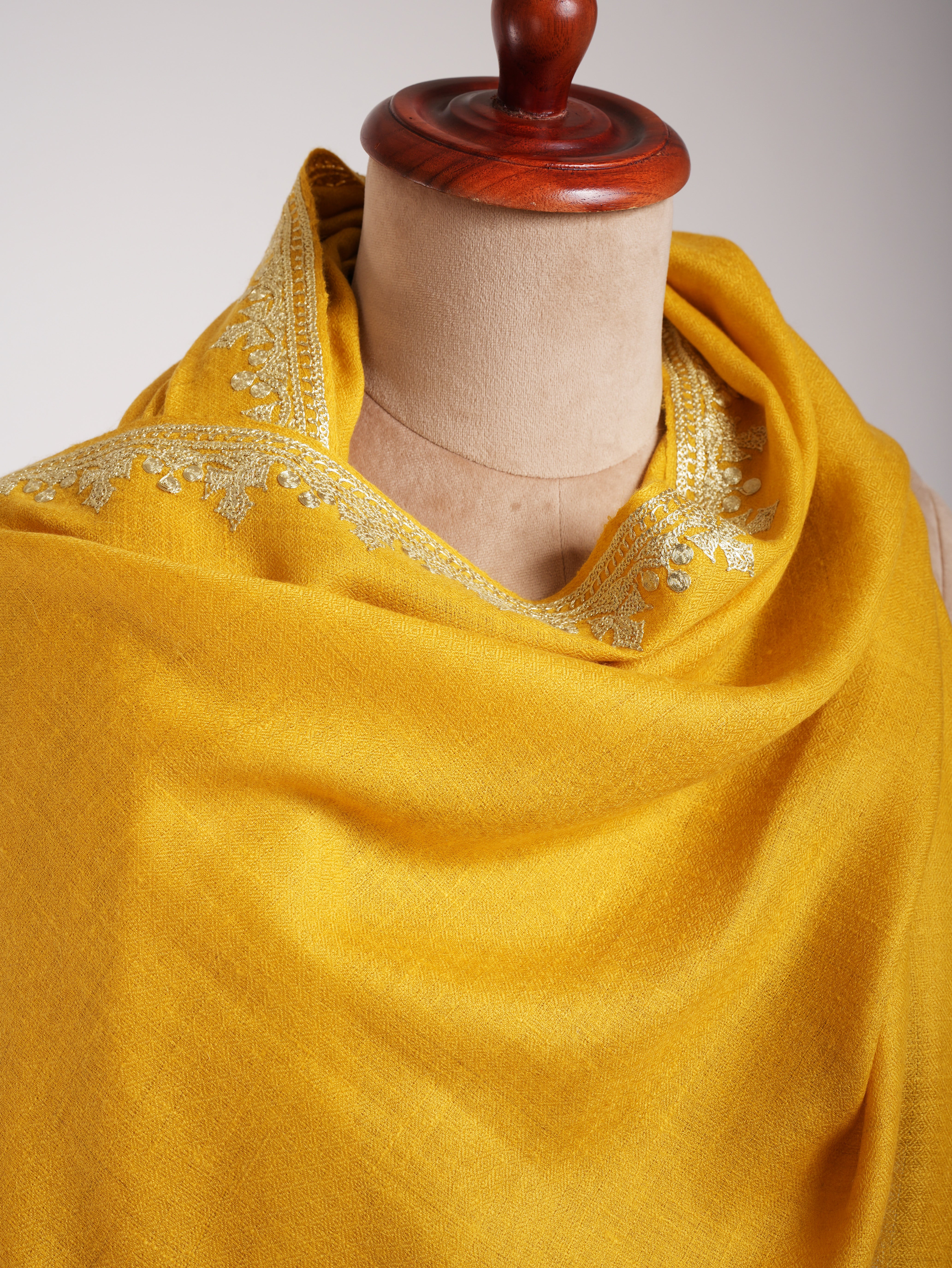 Empire Yellow Kashmiri Pashmina Shawl in Tilla Work