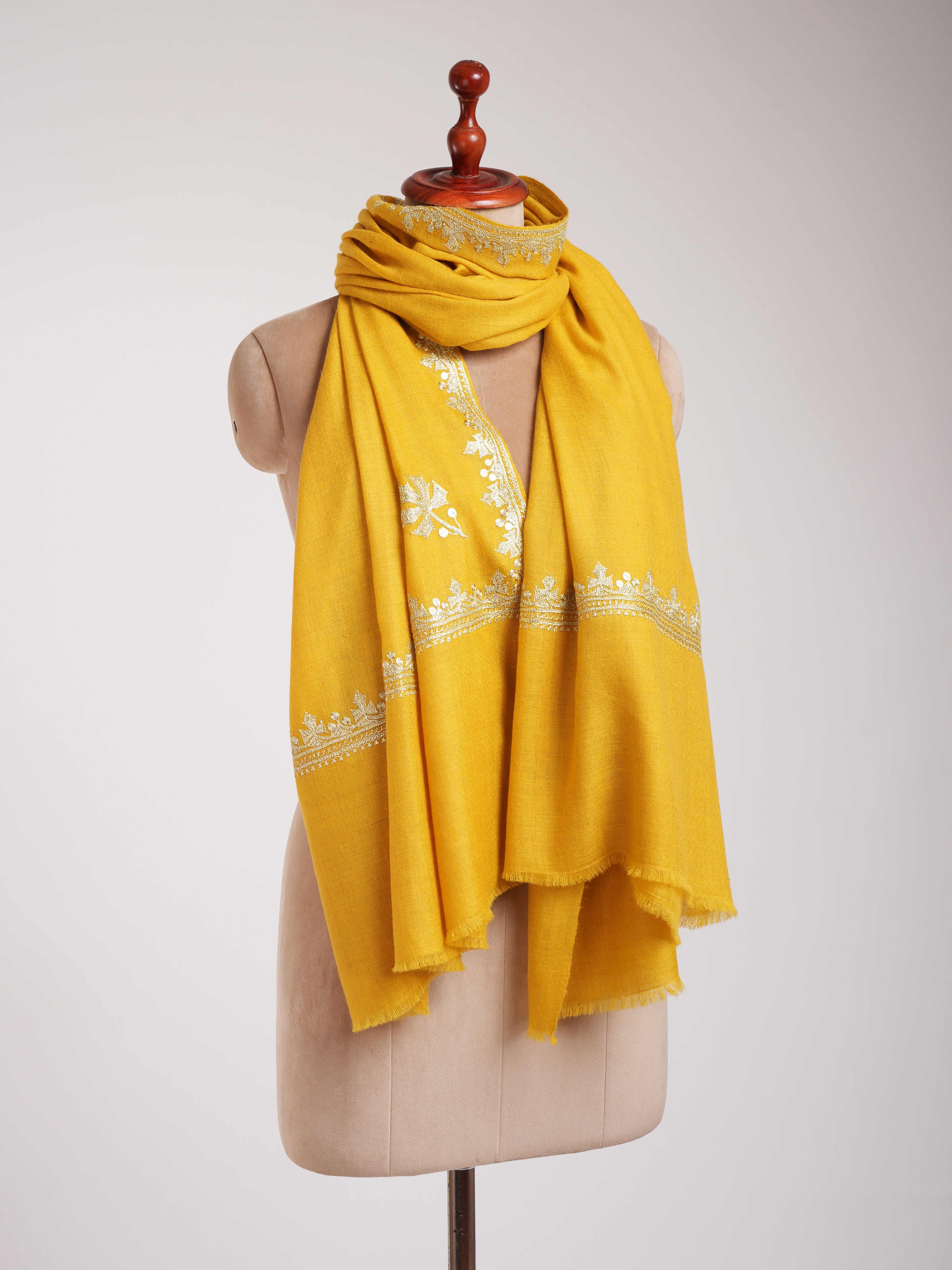 Empire Yellow Kashmiri Pashmina Shawl in Tilla Work