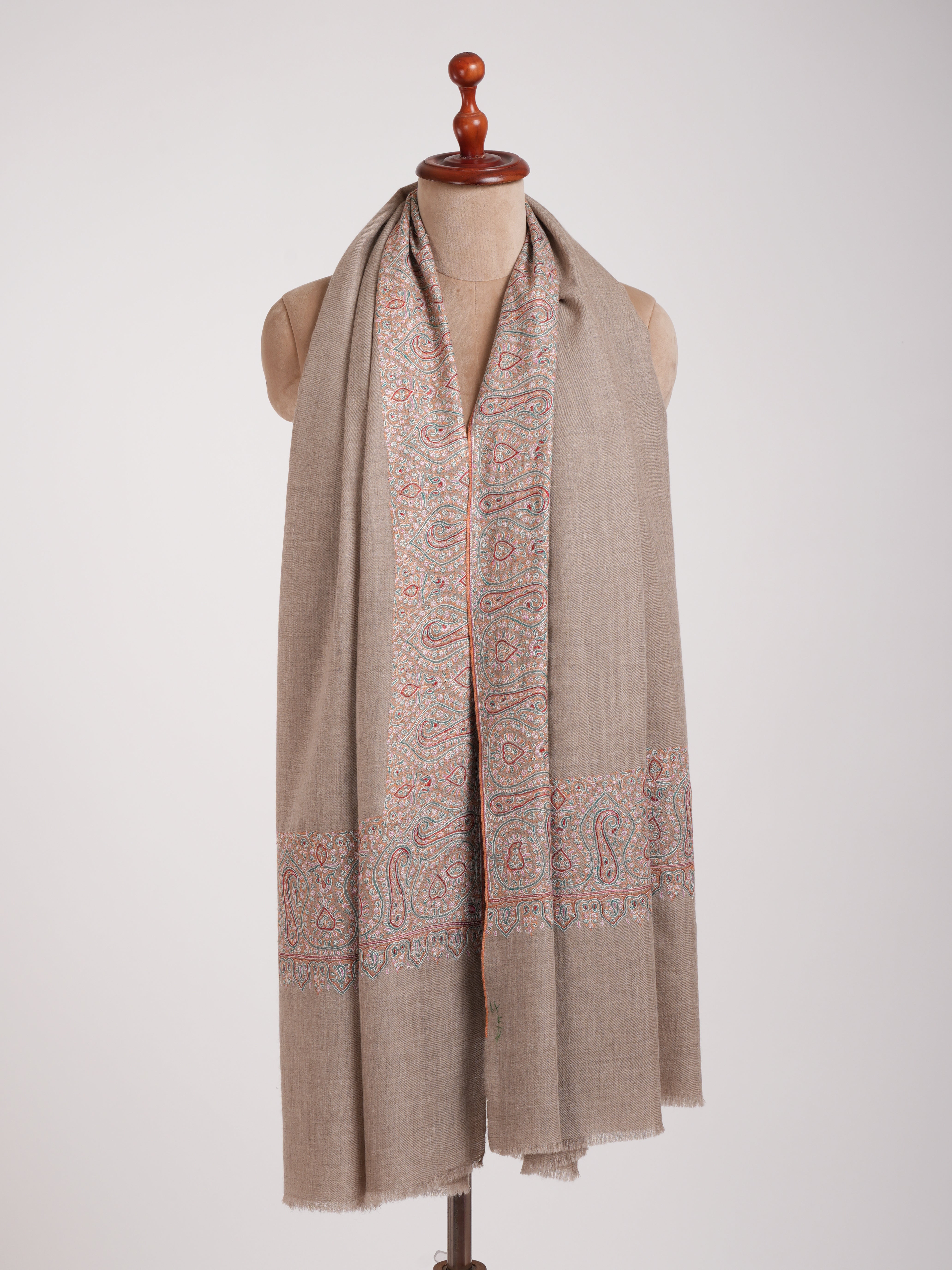 Natural Grey Daurdar Authentic Handwoven Pashmina Shawl