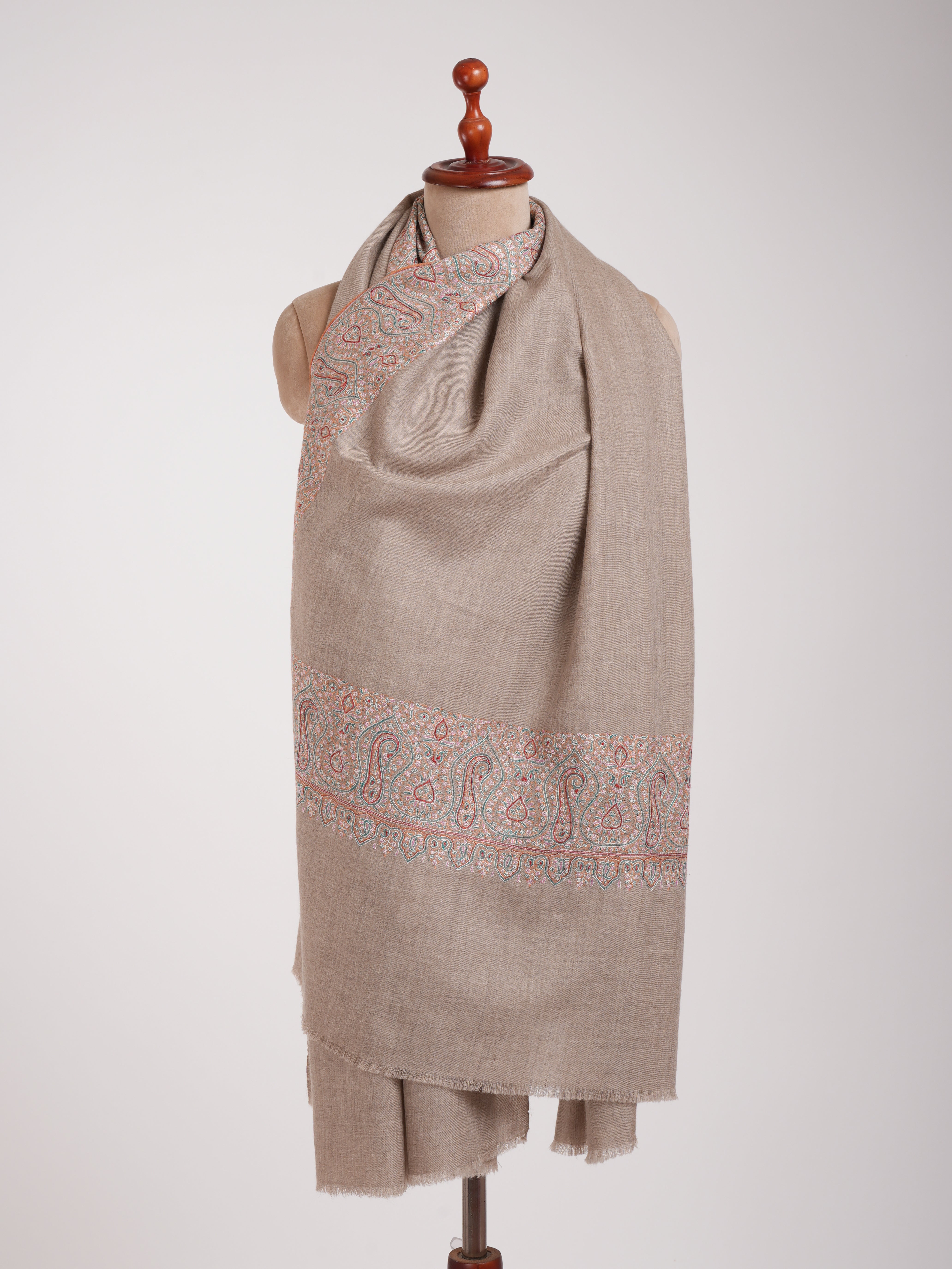 Natural Grey Daurdar Authentic Handwoven Pashmina Shawl