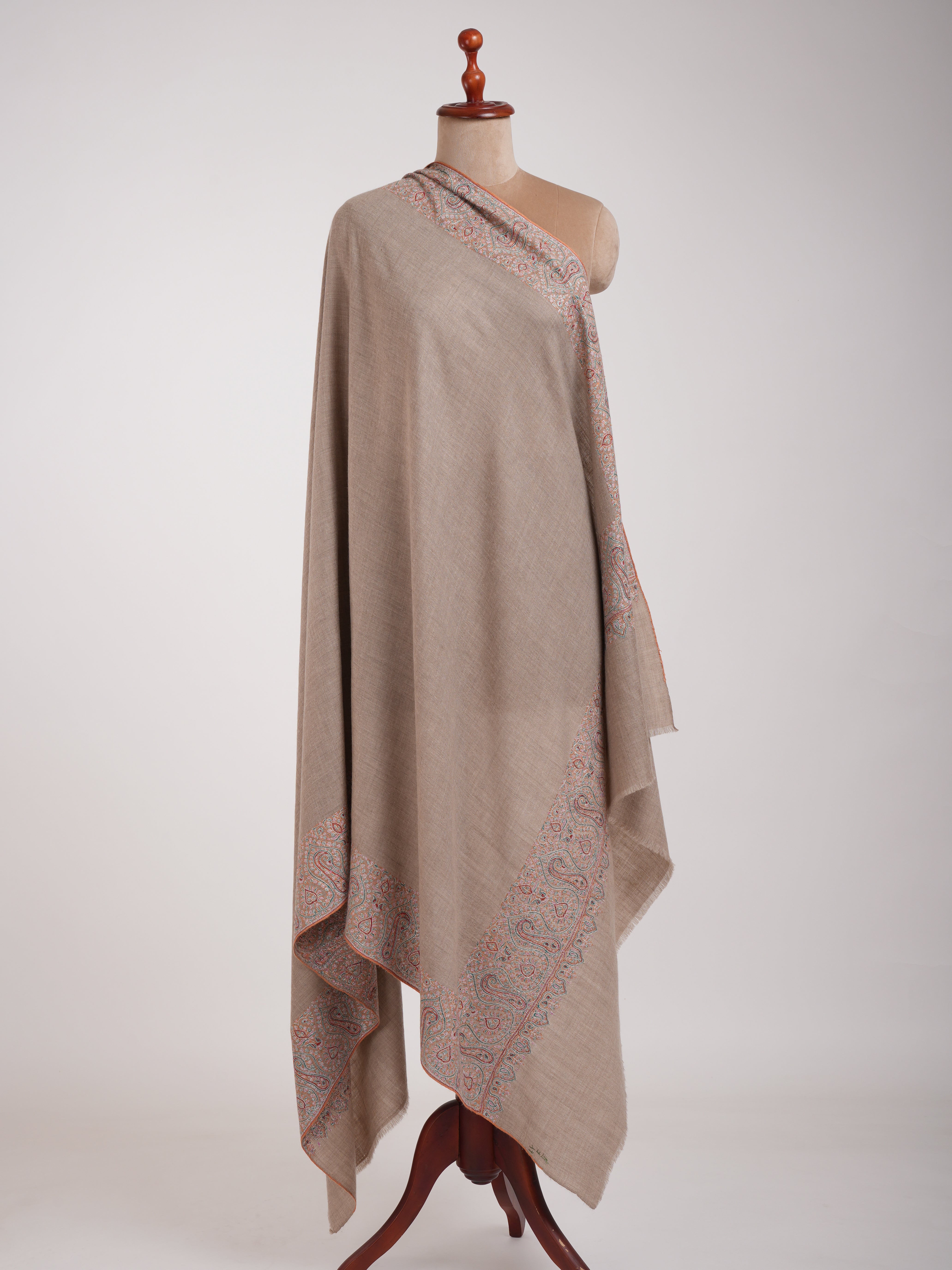 Natural Grey Daurdar Authentic Handwoven Pashmina Shawl