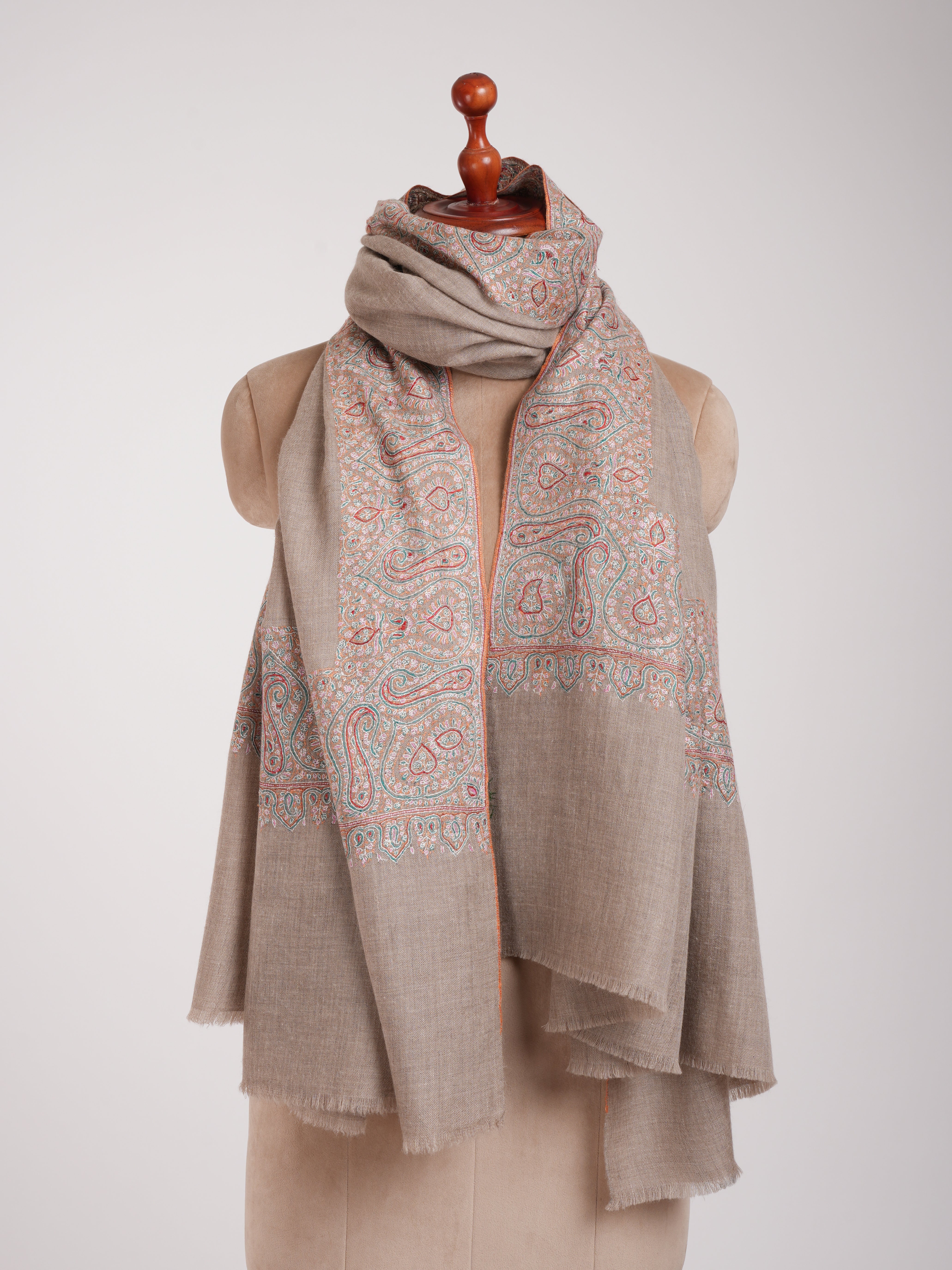 Natural Grey Daurdar Authentic Handwoven Pashmina Shawl