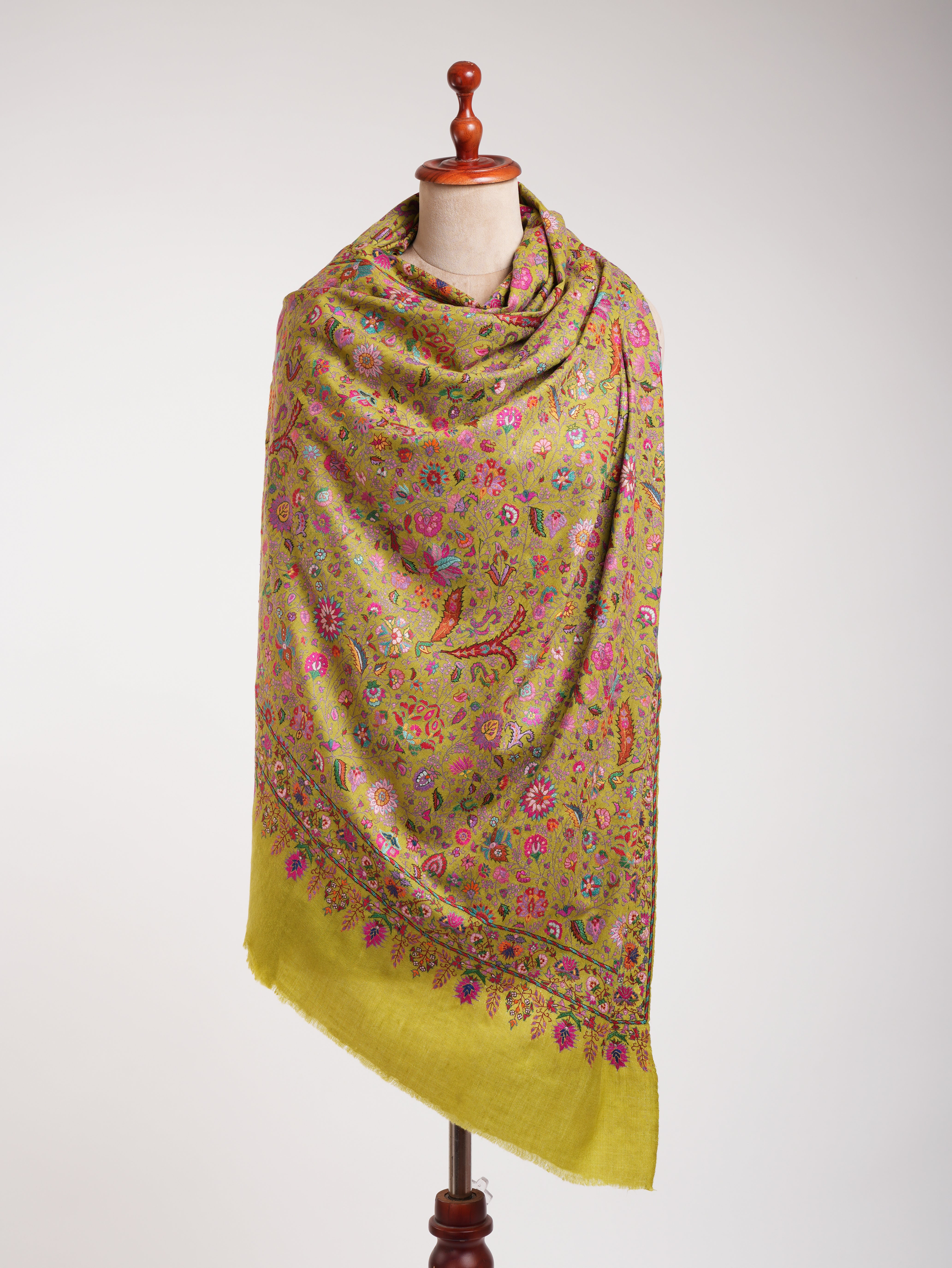 Golden Palm Handmade Indian Pashmina Jamavar Shawl