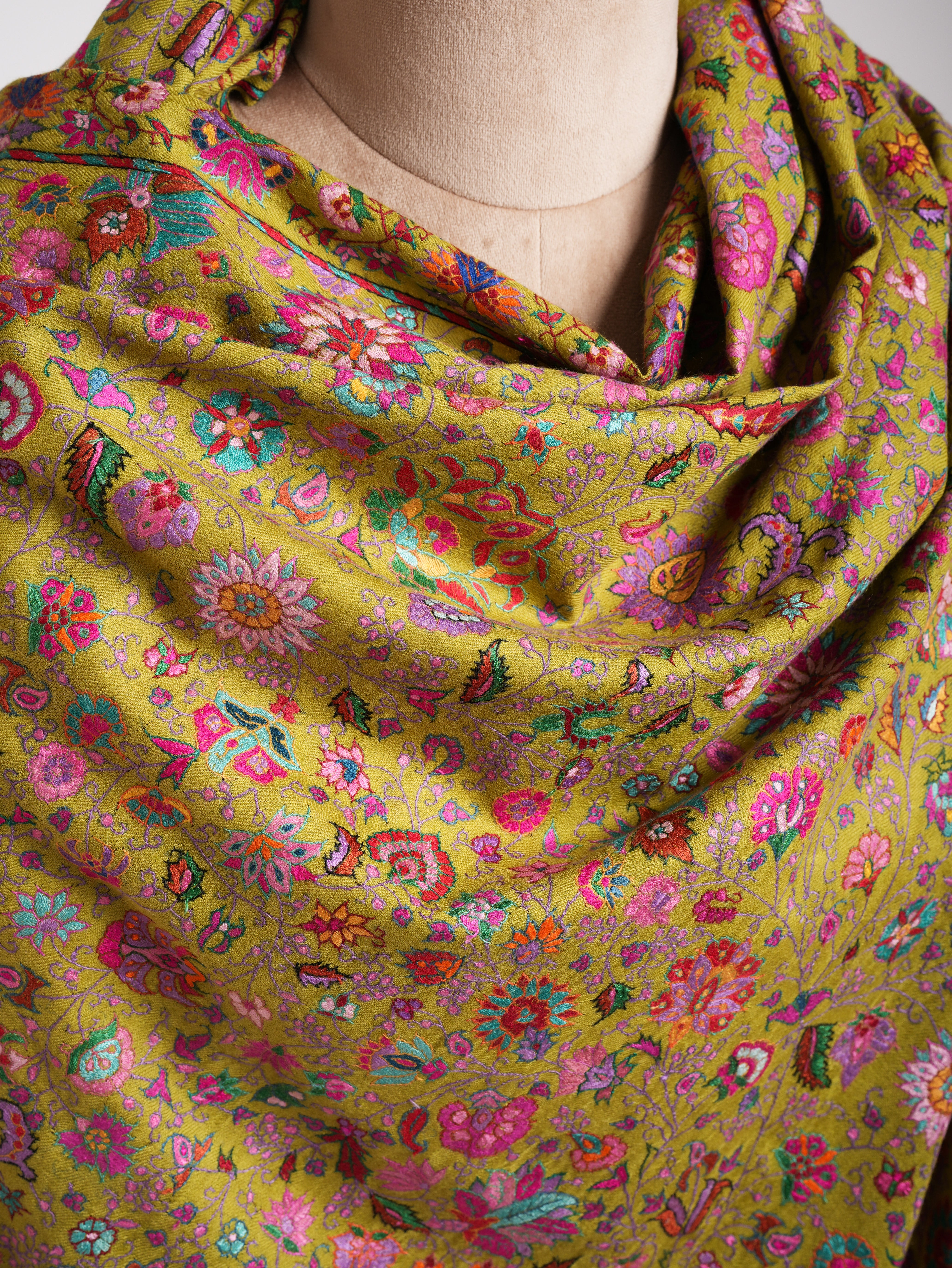 Golden Palm Handmade Indian Pashmina Jamavar Shawl