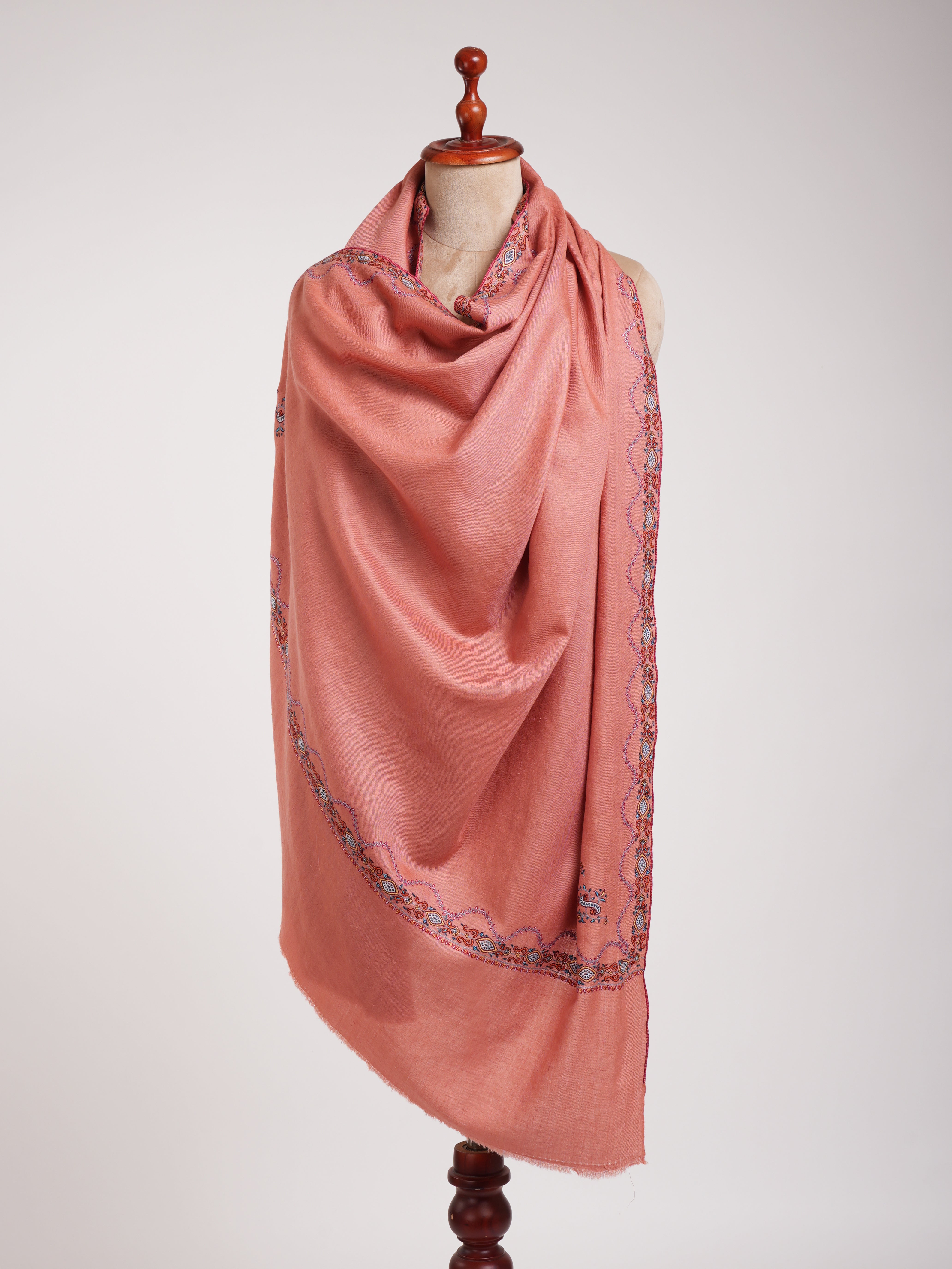 Dessert Flower Embroidered Kashmir Pashmina Shawl