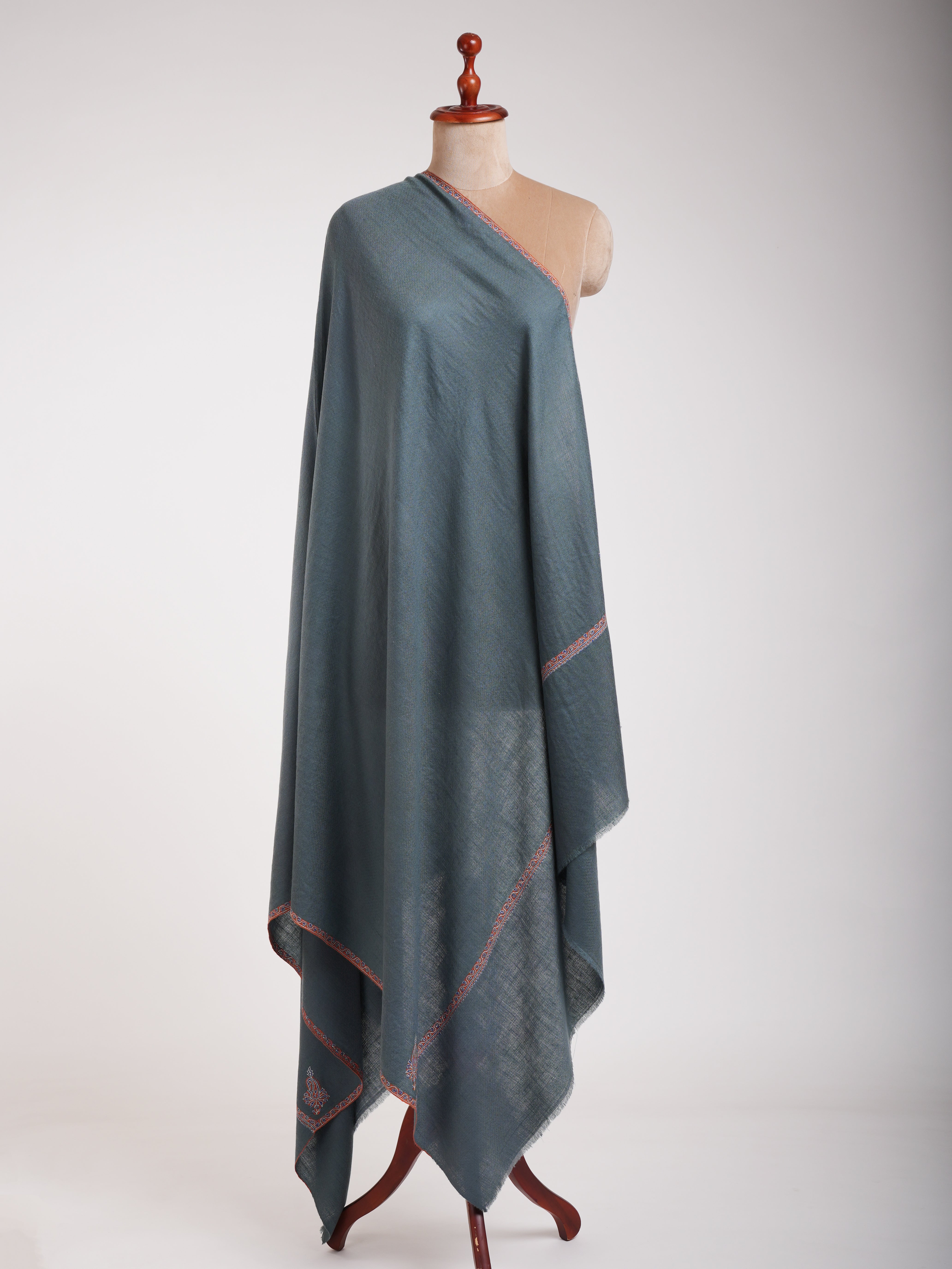 Minimalistic Fine Embroidered Denim Color Pashmina Shawl