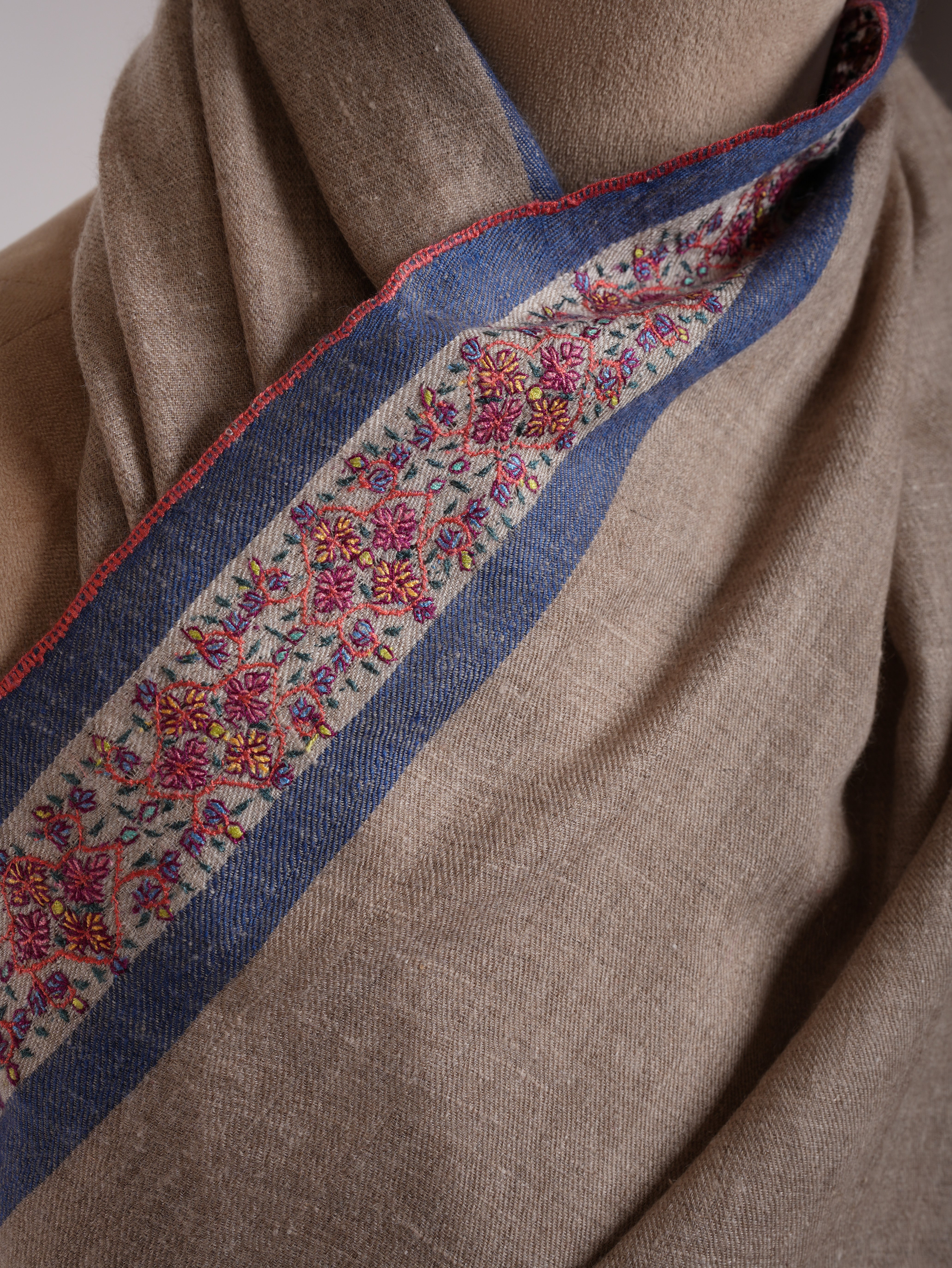 Sozni Embroidered Pure Kashmiri Pashmina Natural Shawl