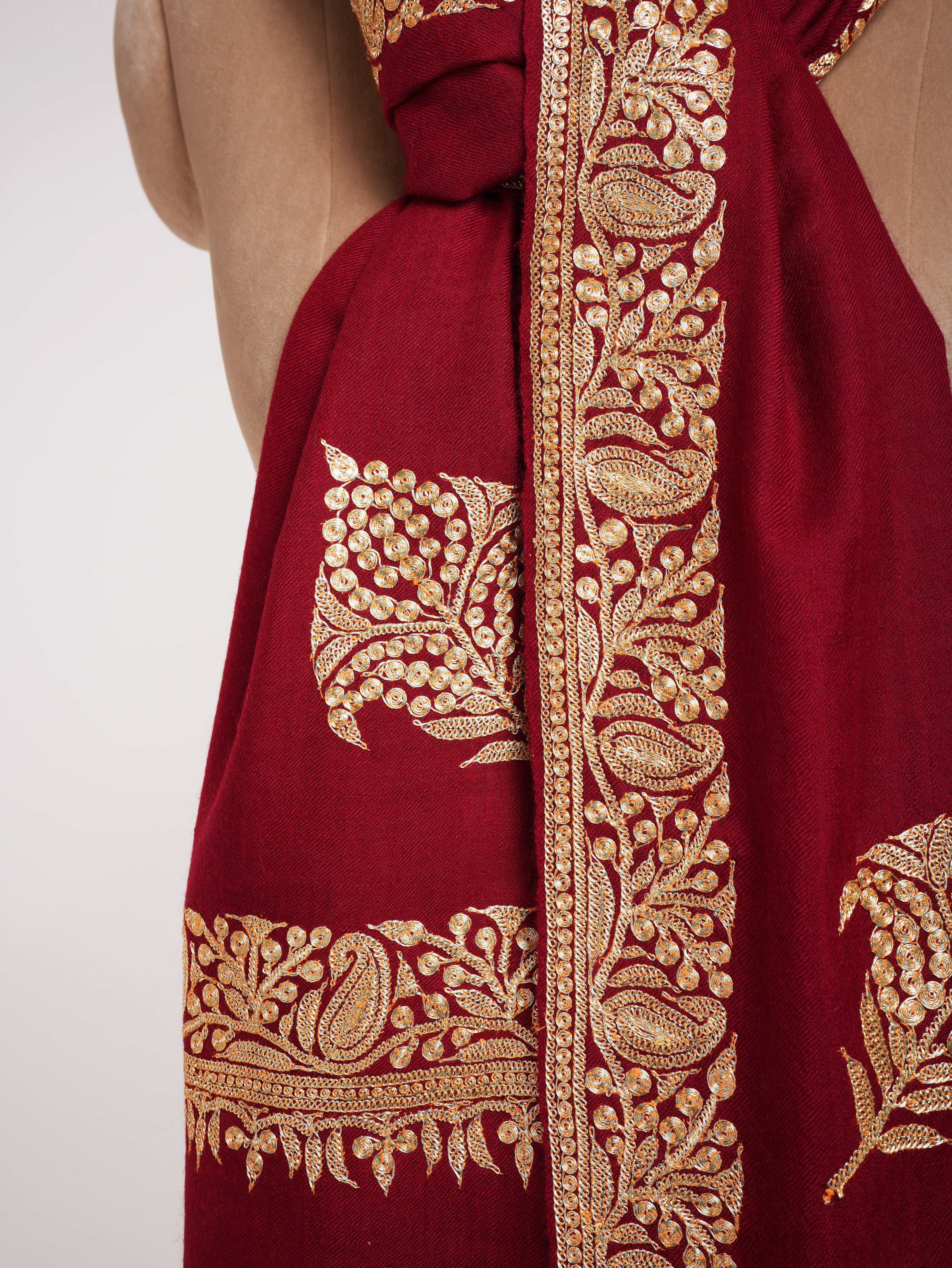 Red Pashmina Shawl with Kashmir Tilla Work