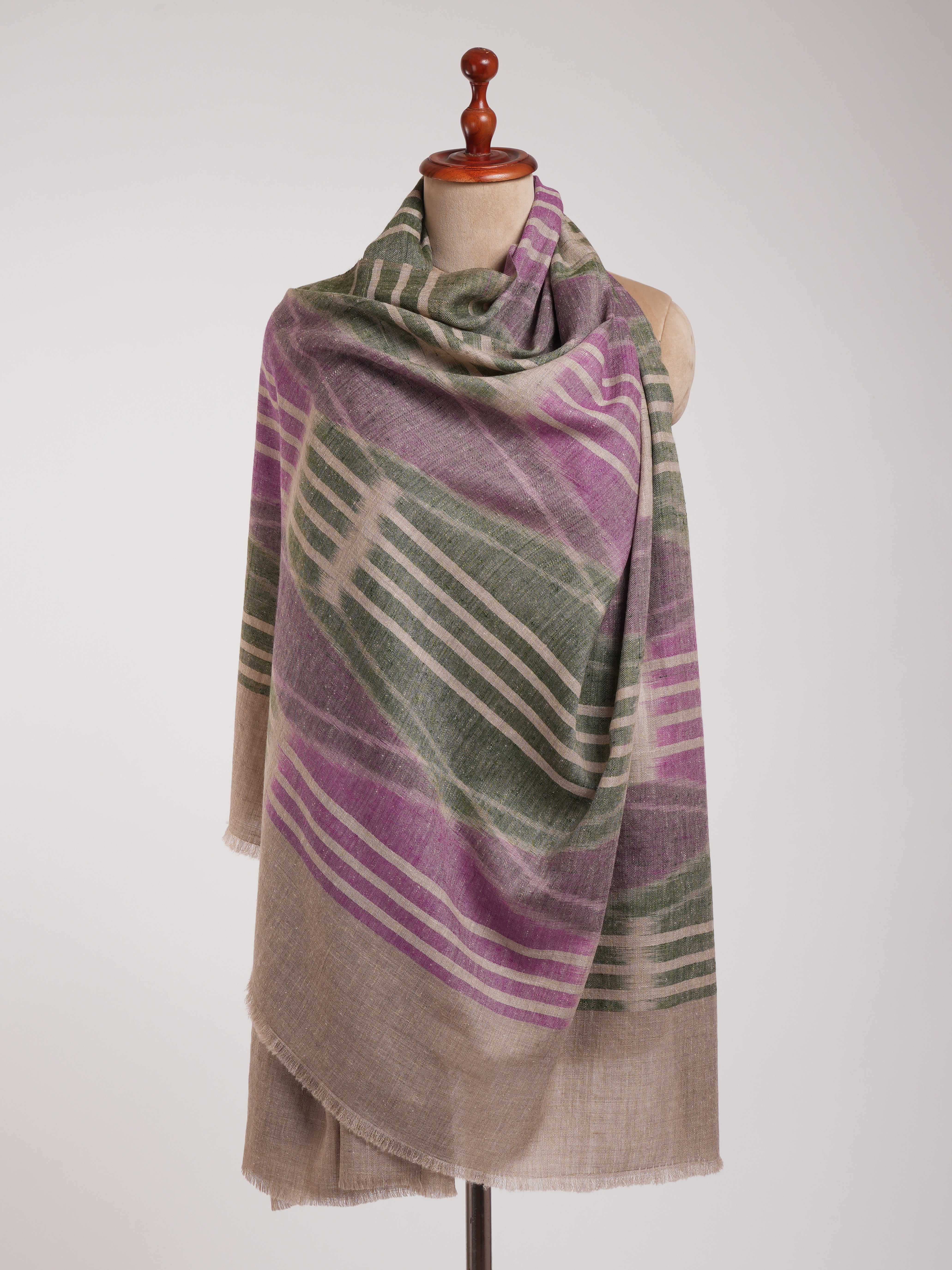 Handwoven Purple and Green Pashmina Shawl