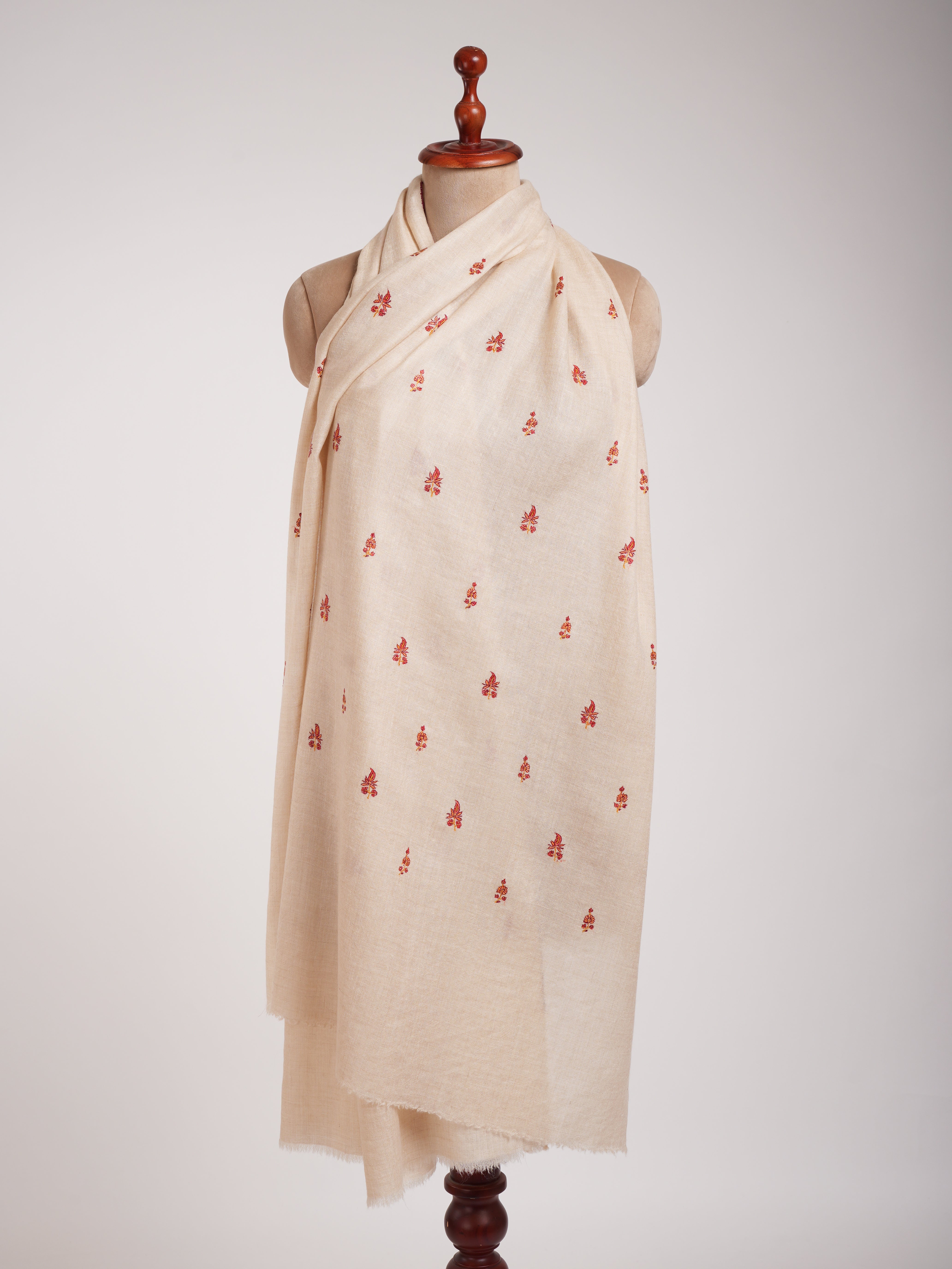 Cream Sozni Embroidered Cashmere Scarf