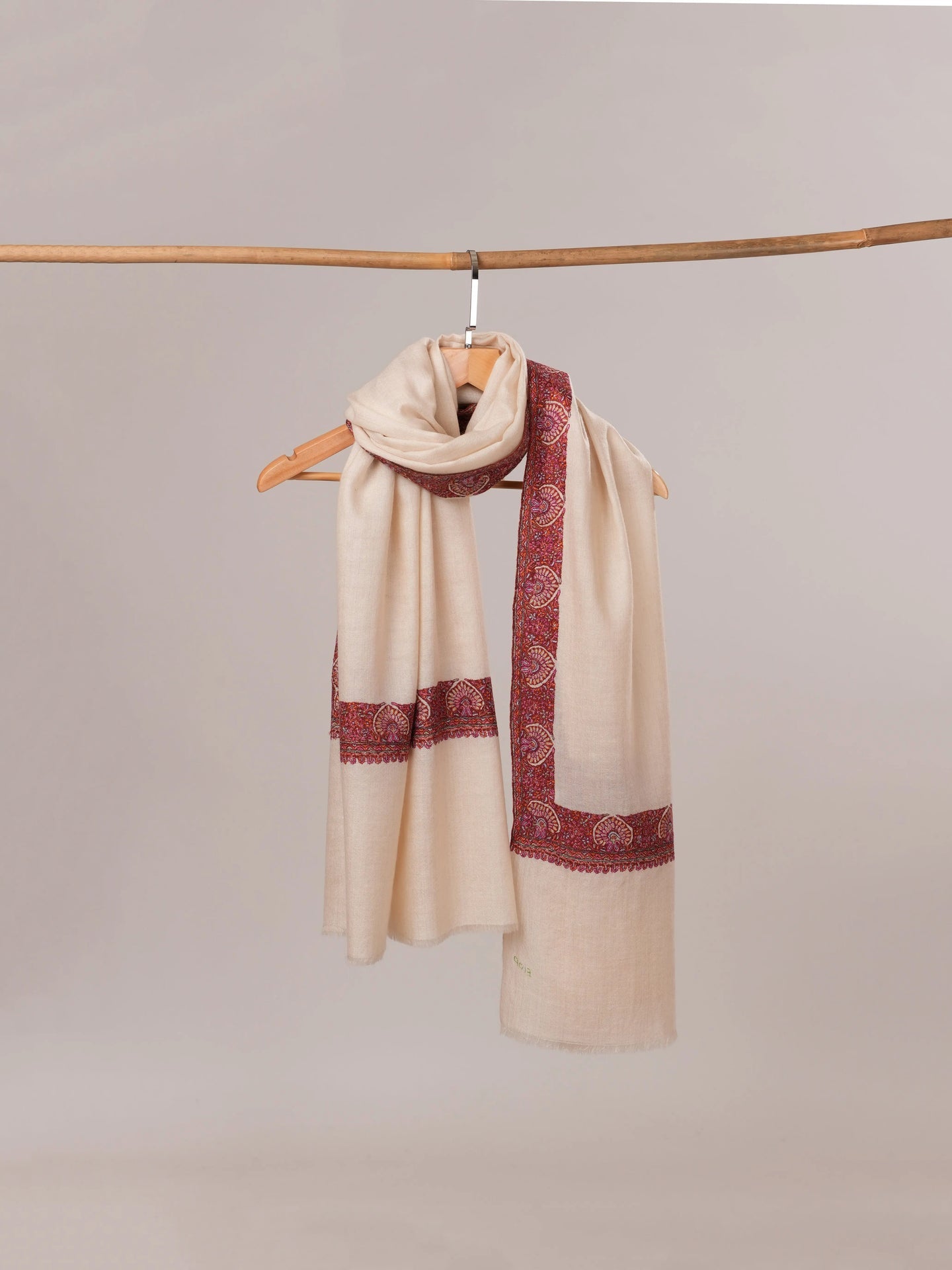 White Neemdaur Hand Embroidered Pure Soft Pashmina Shawl Shahkaar.com