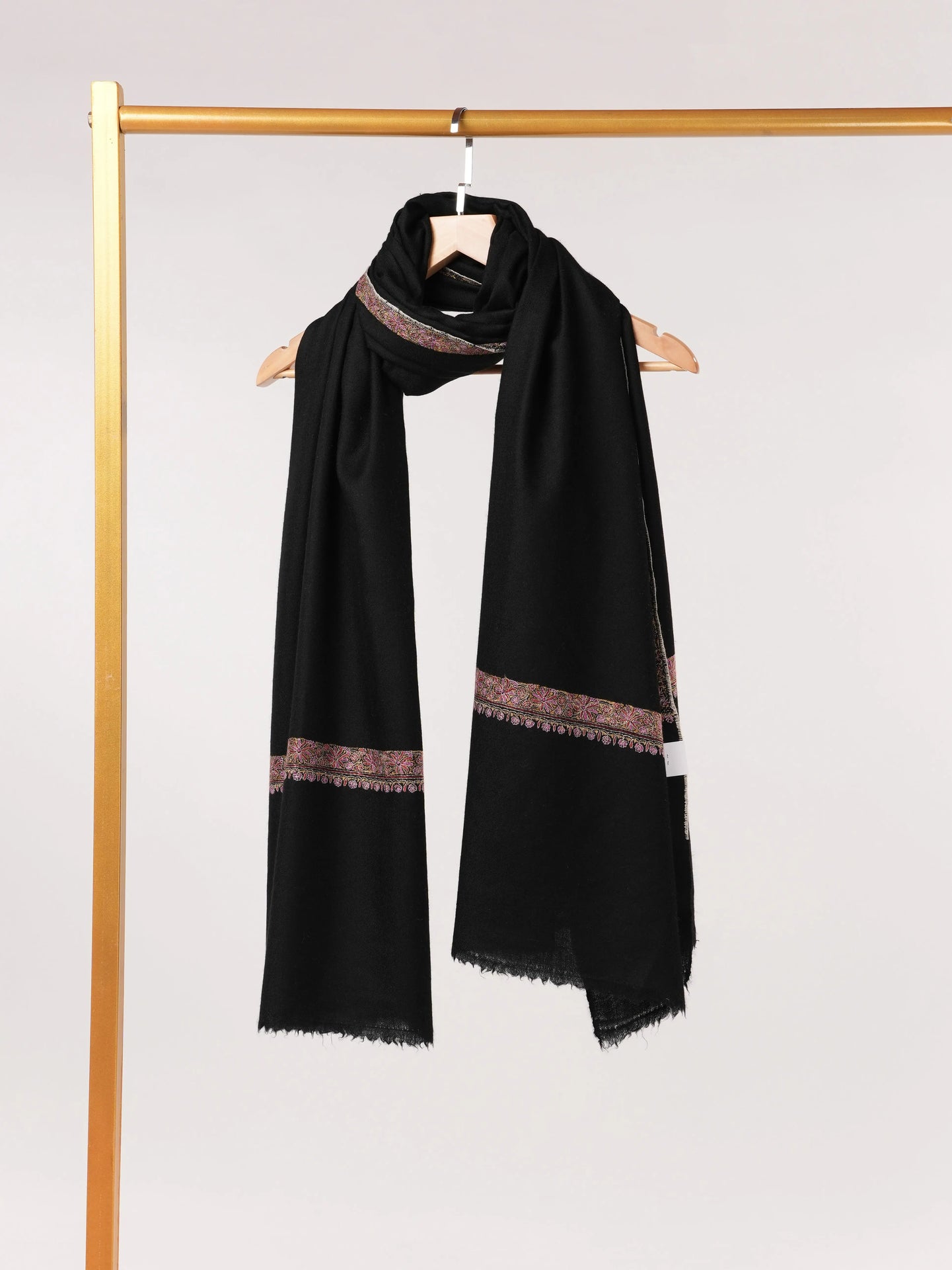 Black Handwoven Kashmiri Pashmina Shawl with Hashia Hand Embroidery Shahkaar.com