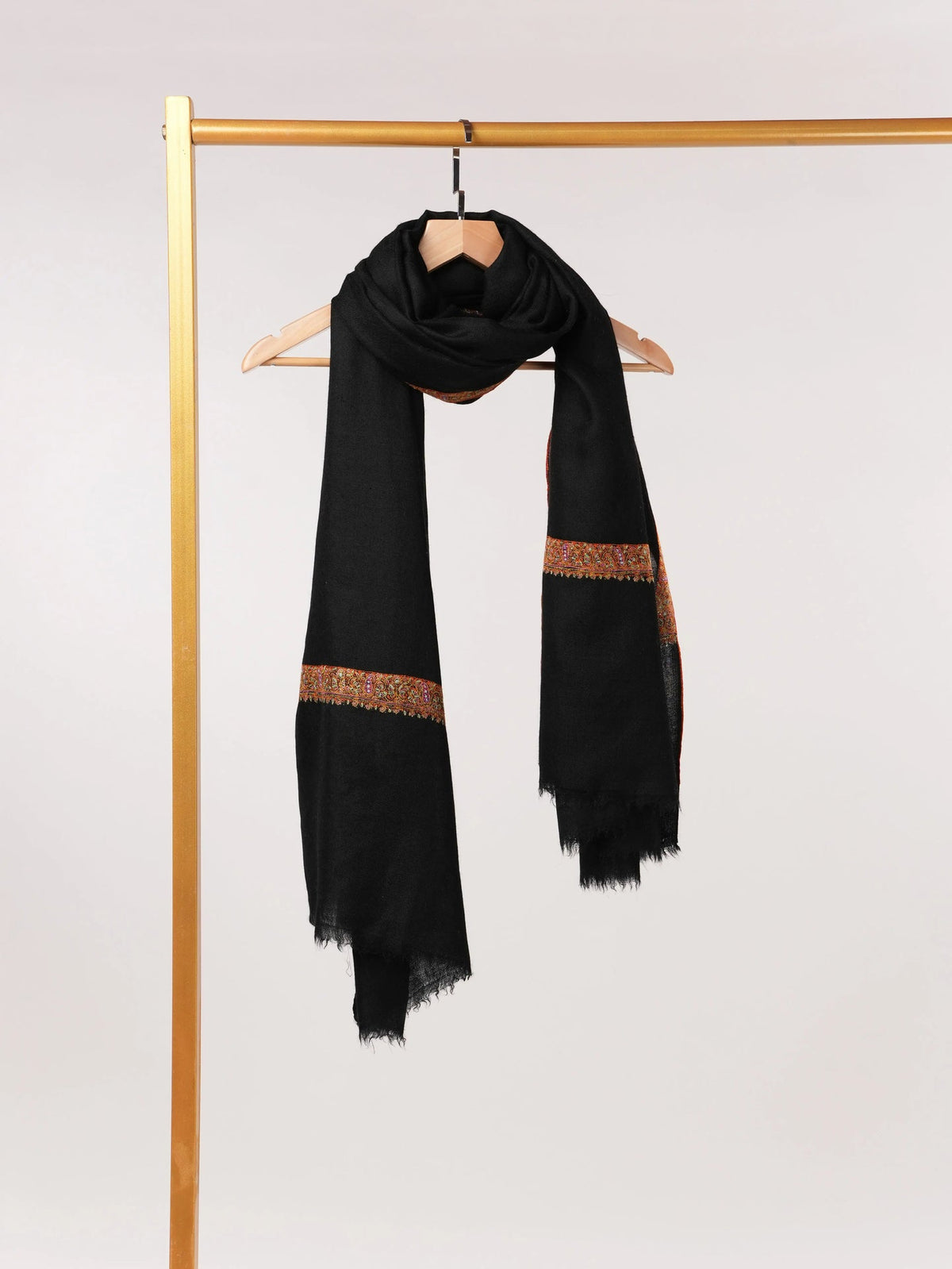 Black Authentic Pashmina Shawl with Hashia Hand Embroidery Shahkaar.com