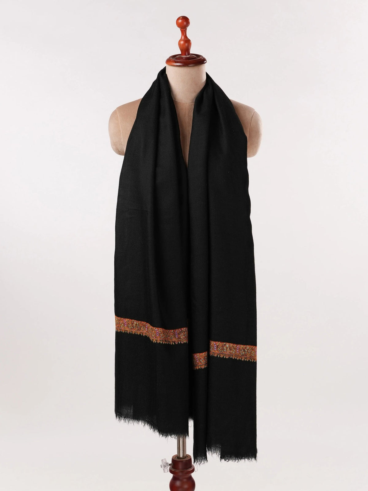 Black Authentic Pashmina Shawl with Hashia Hand Embroidery Shahkaar.com