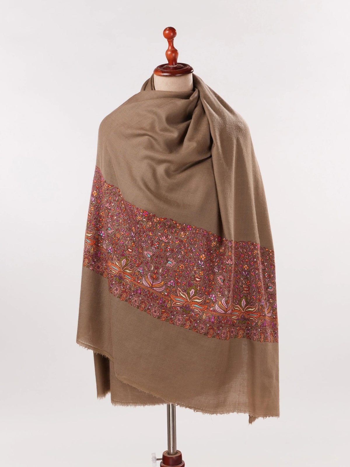 Taupe Palladar Handwoven Pure Pashmina Shawl Shahkaar.com