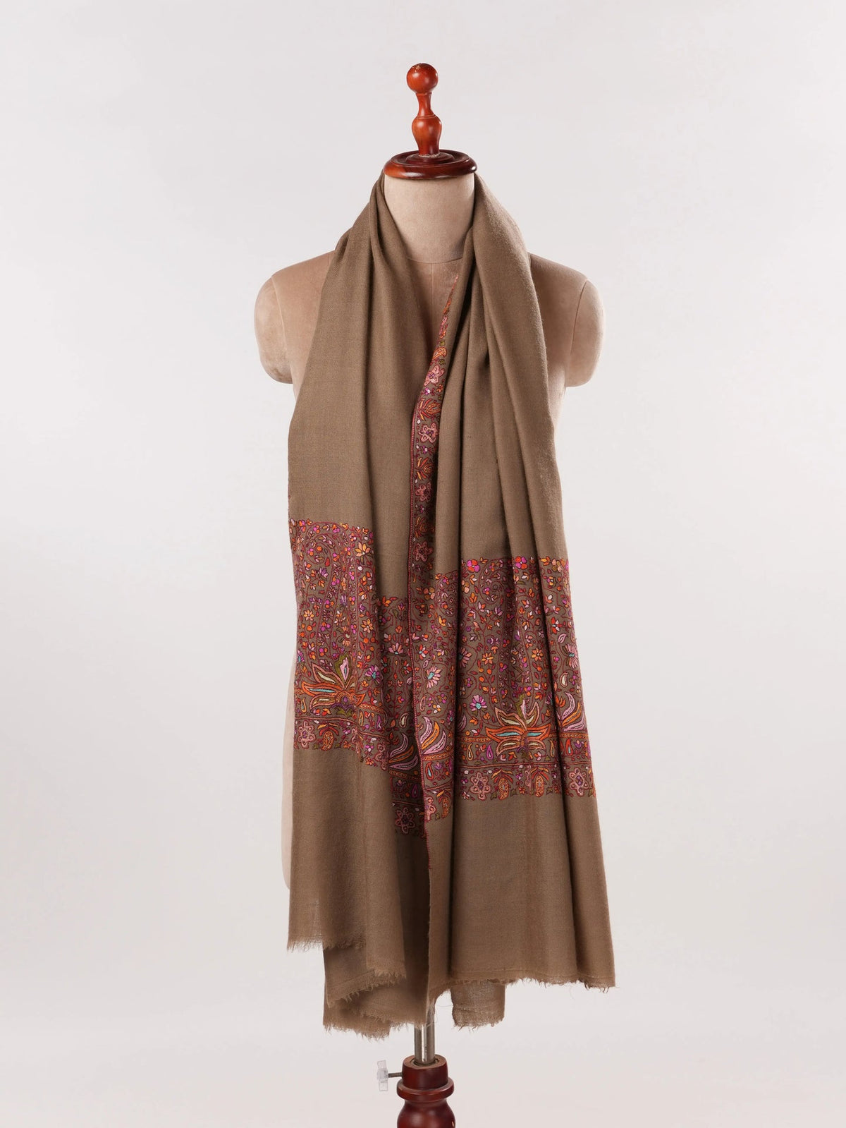 Taupe Palladar Handwoven Pure Pashmina Shawl Shahkaar.com