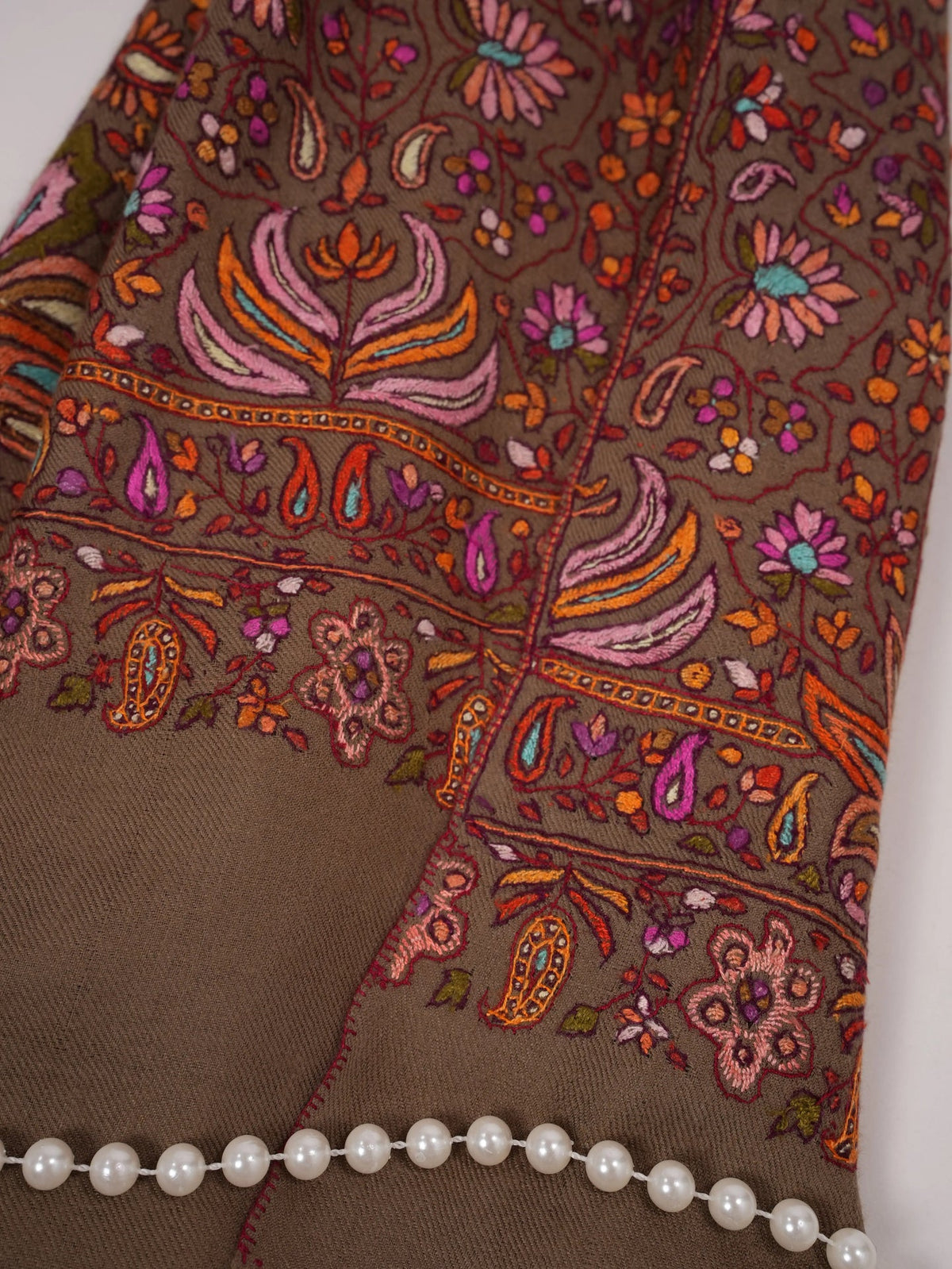 Taupe Palladar Handwoven Pure Pashmina Shawl Shahkaar.com