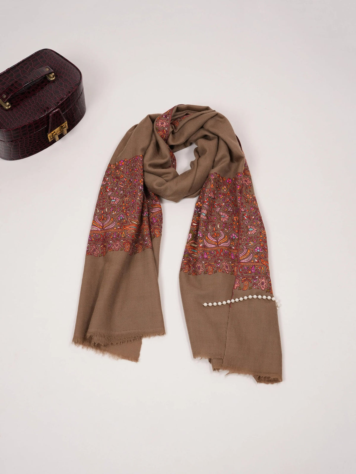 Taupe Palladar Handwoven Pure Pashmina Shawl Shahkaar.com